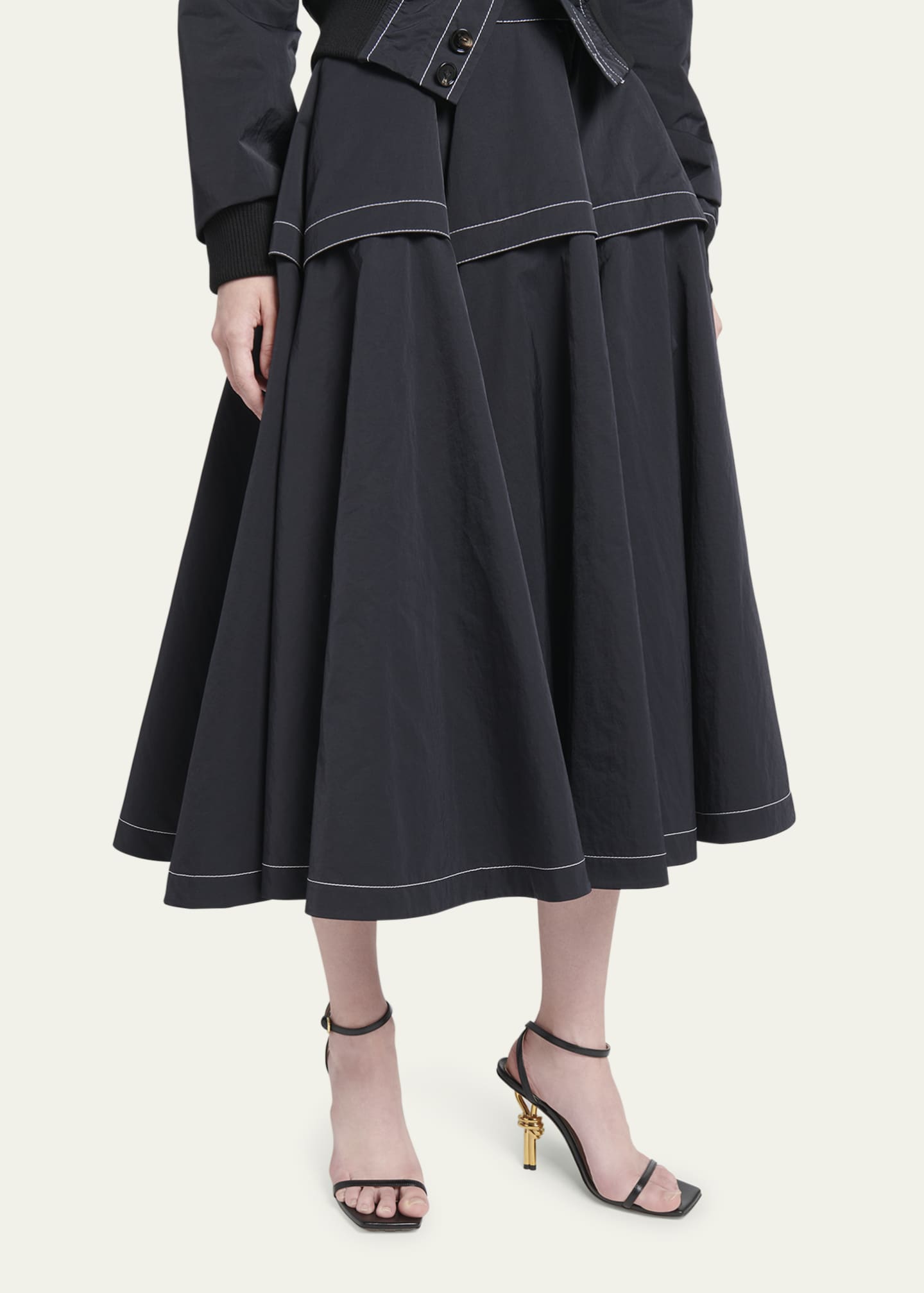 ワンピース BOTTEGA VENETA Women Mid Skirts 819930V4N20 1000 BLACK Bottega Veneta: Black Gathered Midi Skirt | SSENSE