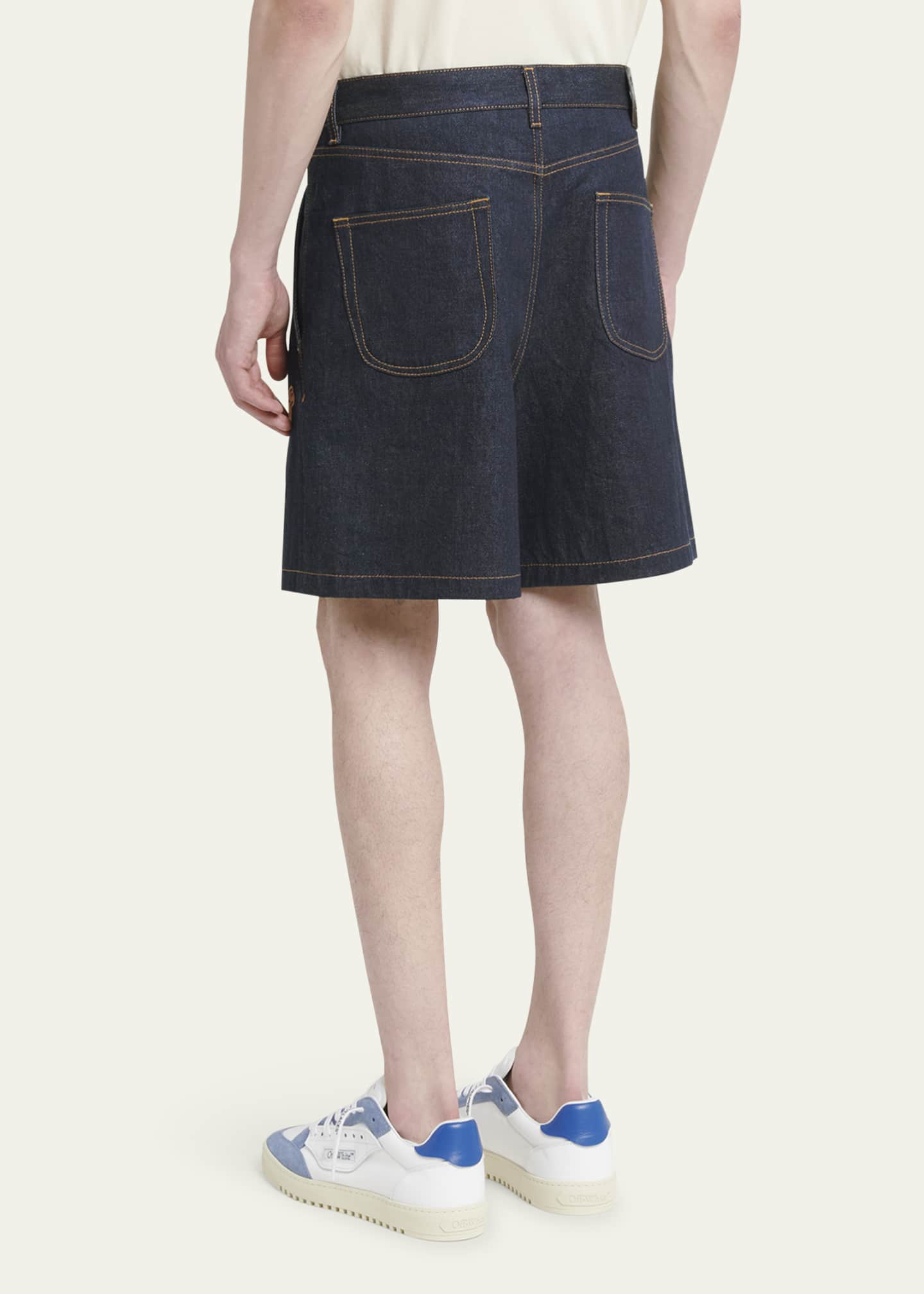 Off White Men s Pleated 90s Logo Raw Denim Shorts