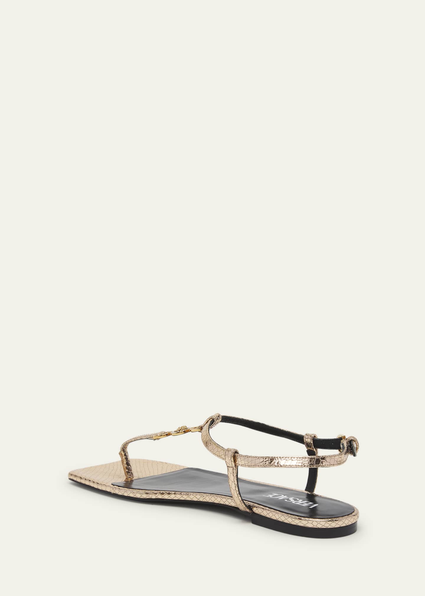Versace Medusa Metallic T Strap Flat Sandals Bergdorf Goodman