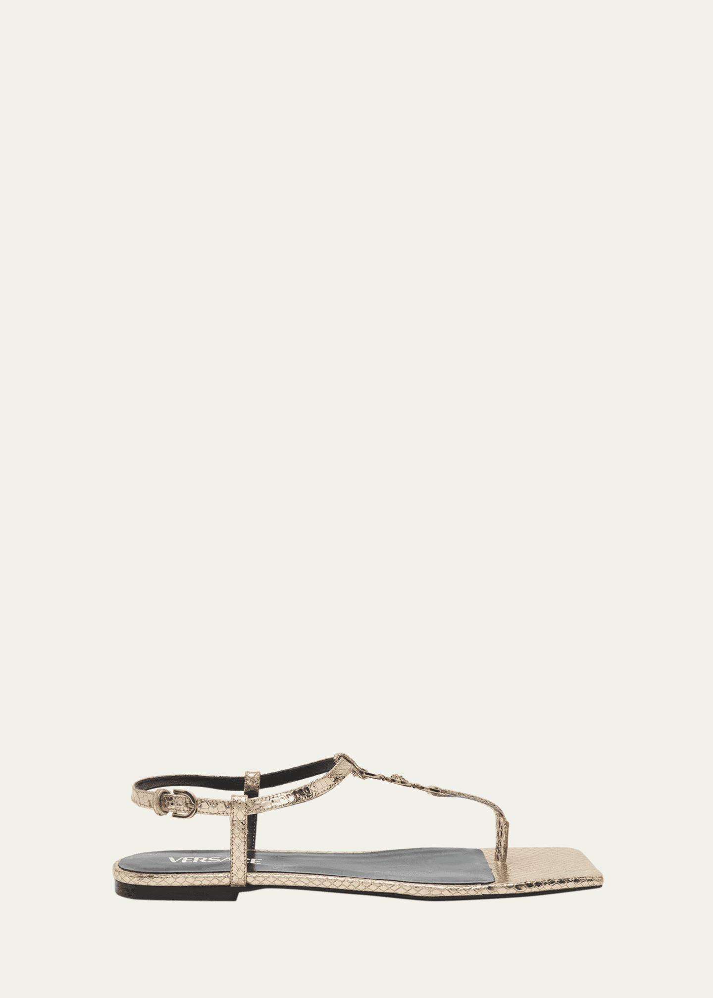 Versace Medusa Metallic T Strap Flat Sandals Bergdorf Goodman