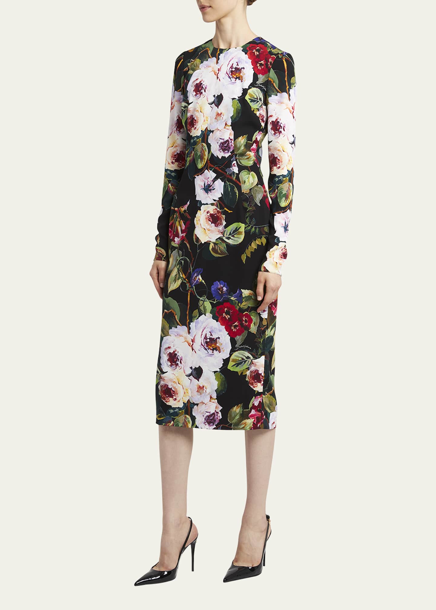 Dolce&Gabbana Floral-Print Long Sleeve Midi Dress - Bergdorf Goodman