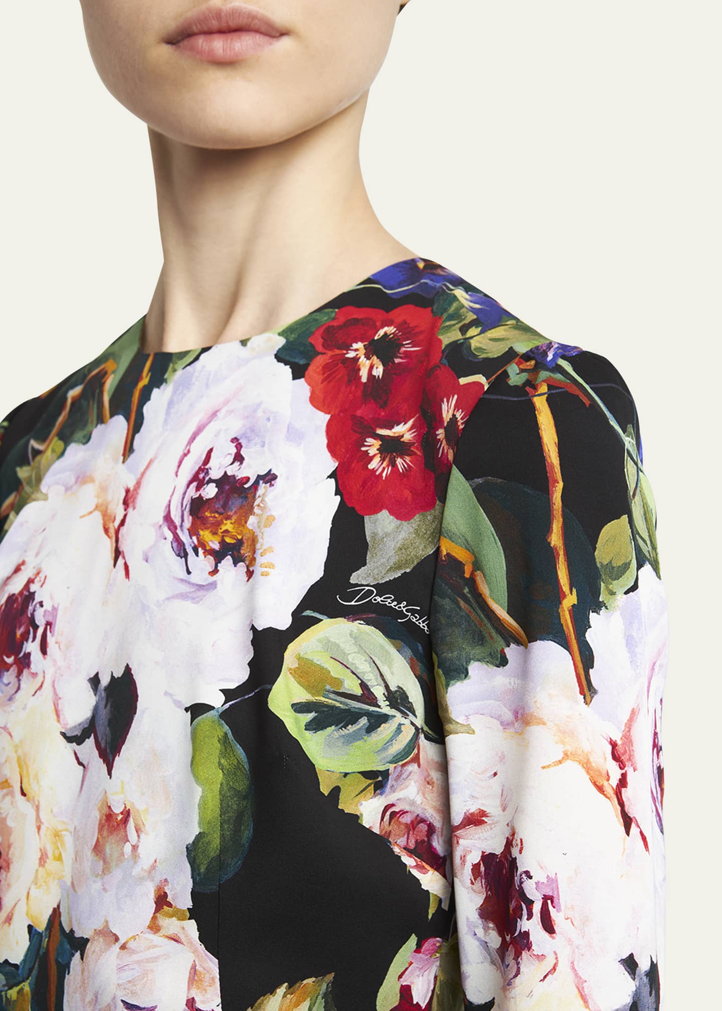 Dolce&Gabbana Floral-Print Long Sleeve Midi Dress - Bergdorf Goodman