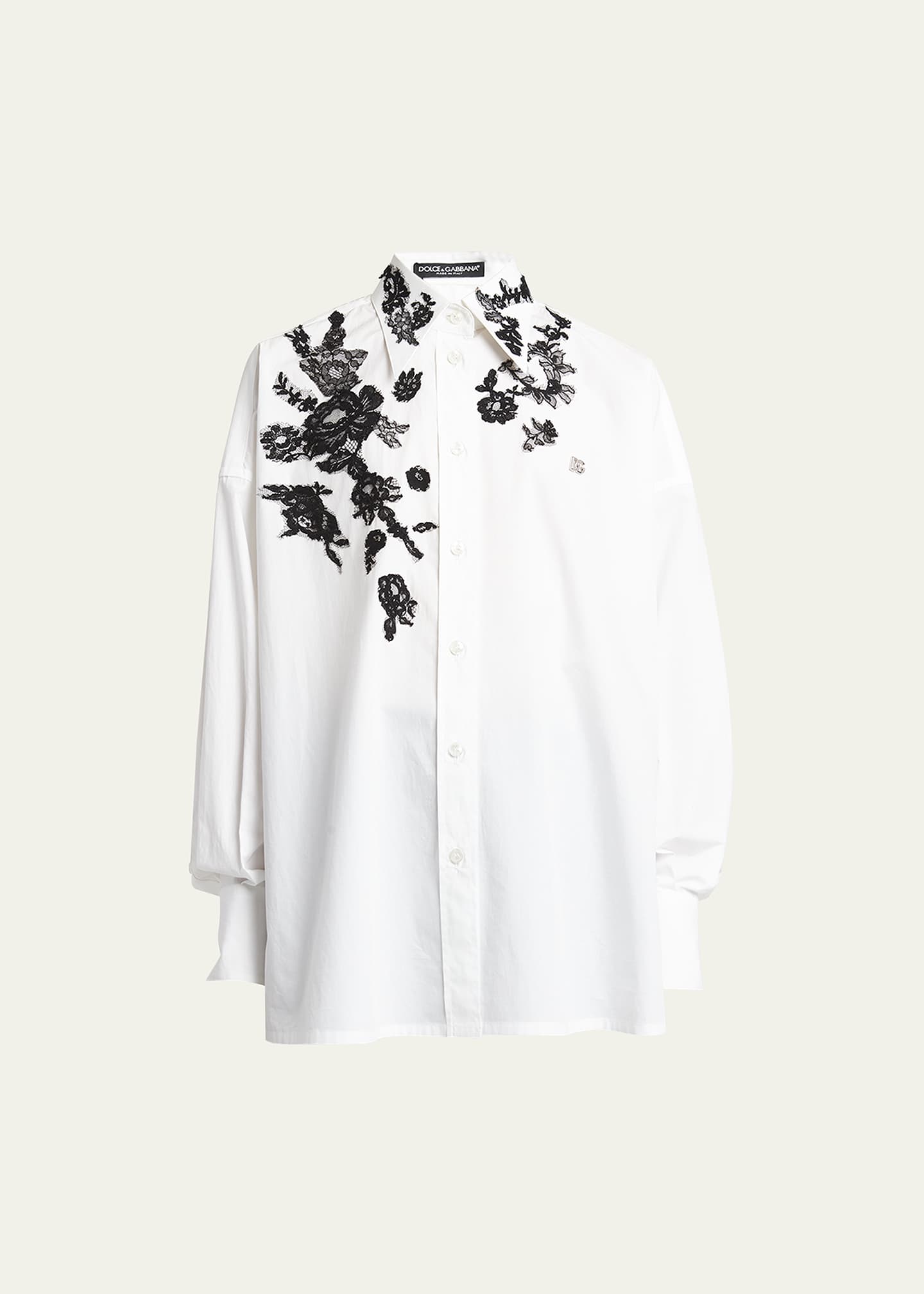 Dolce&Gabbana Poplin Button-Front Shirt with Floral Lace Detail ...