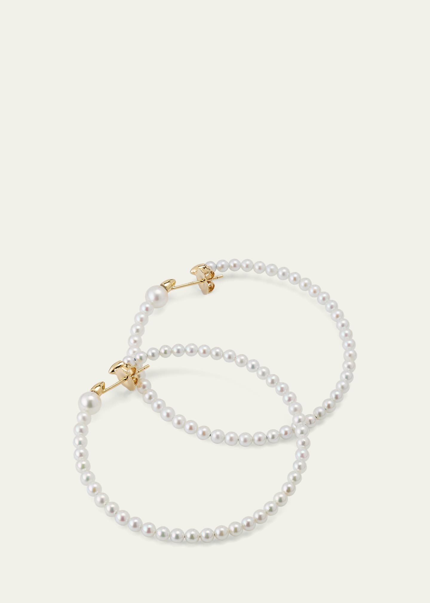 Mizuki 14K Yellow Gold 3mm Akoya Large Hoop Earrings Image 3 of 4