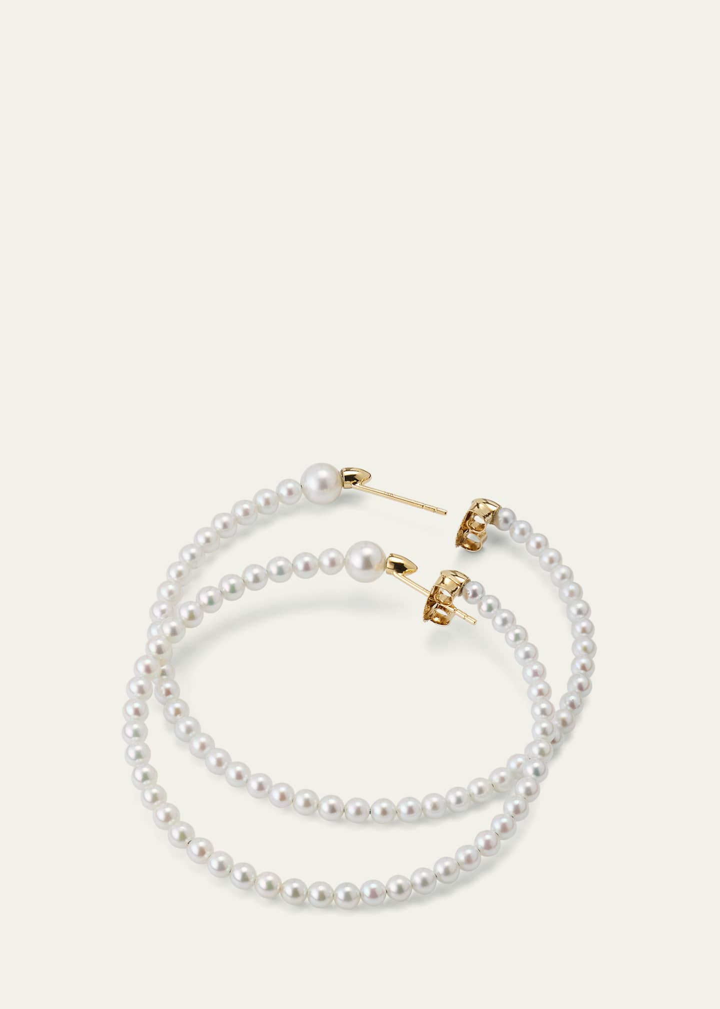 Mizuki 14K Yellow Gold 3mm Akoya Large Hoop Earrings Image 4 of 4