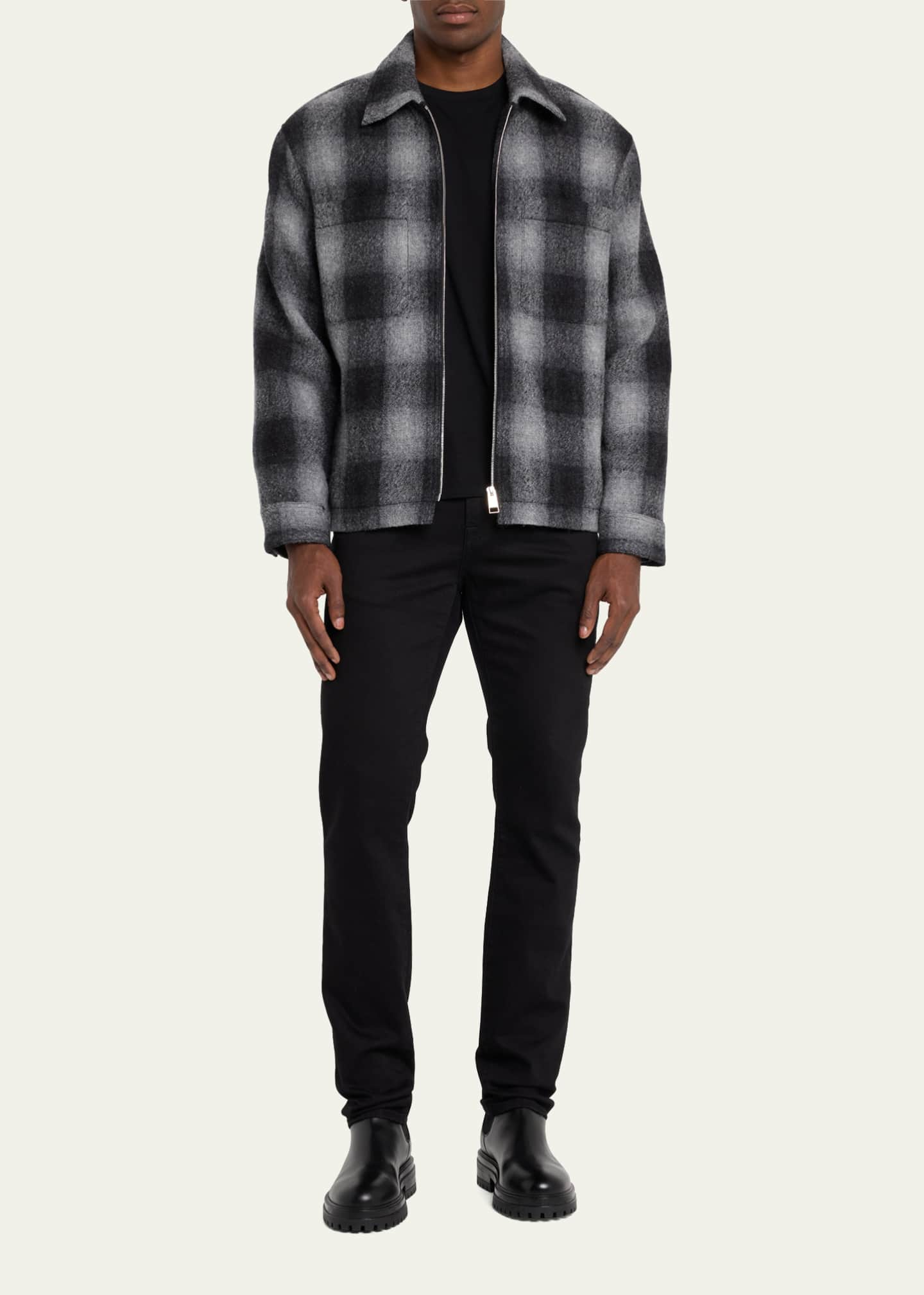 FRAME Men's Plaid Wool Full-Zip Overshirt - Bergdorf Goodman