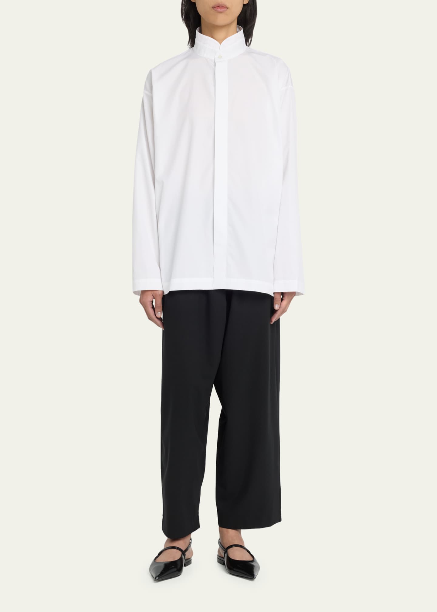 Eskandar Side-Panel Shirt with Double Stand-Collar (Mid Plus Length) Image 2 of 5