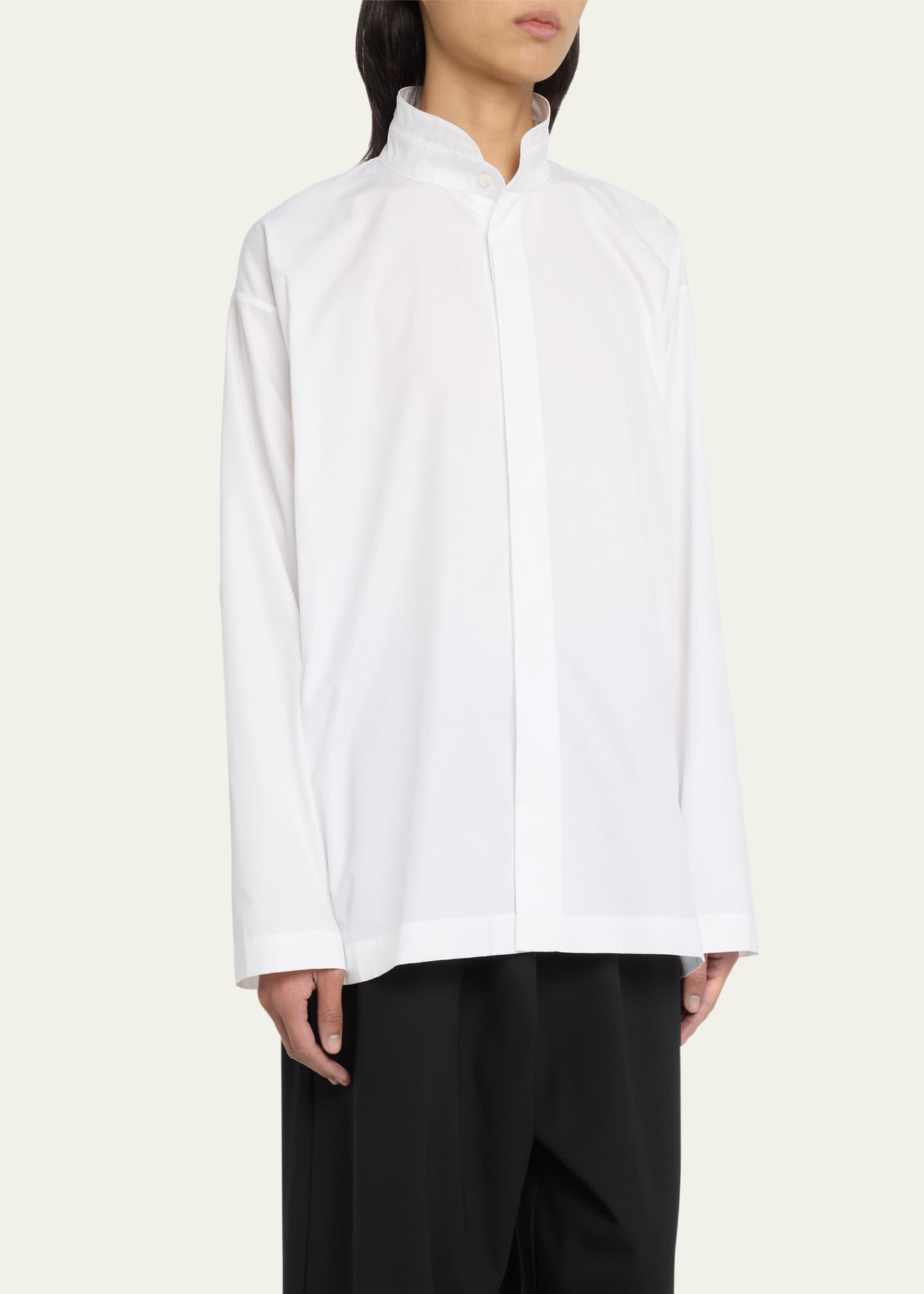 Eskandar Side-Panel Shirt with Double Stand-Collar (Mid Plus Length) Image 4 of 5
