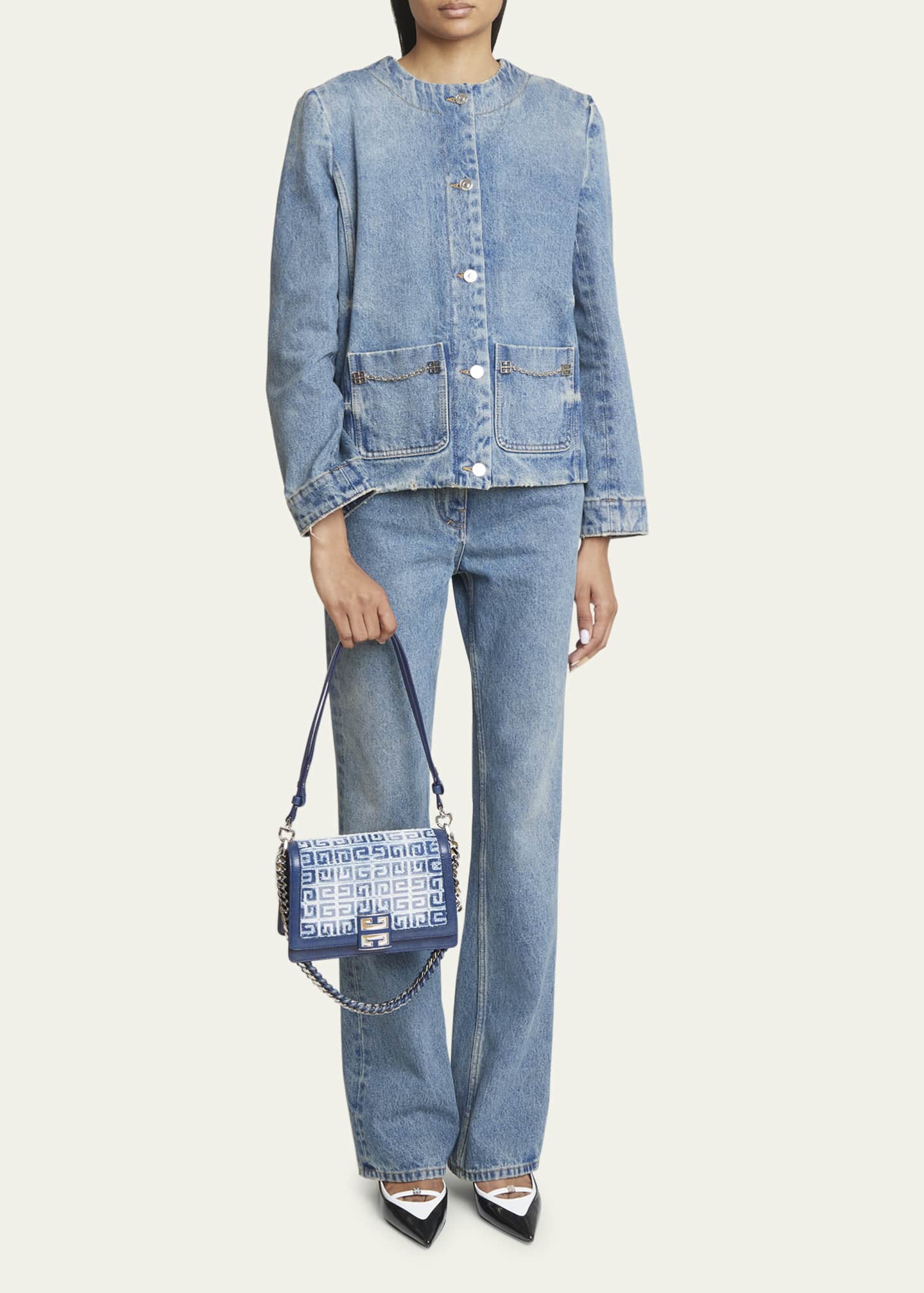 Givenchy 4G Shoulder Bag in Distressed Denim with Woven Chain Strap ...