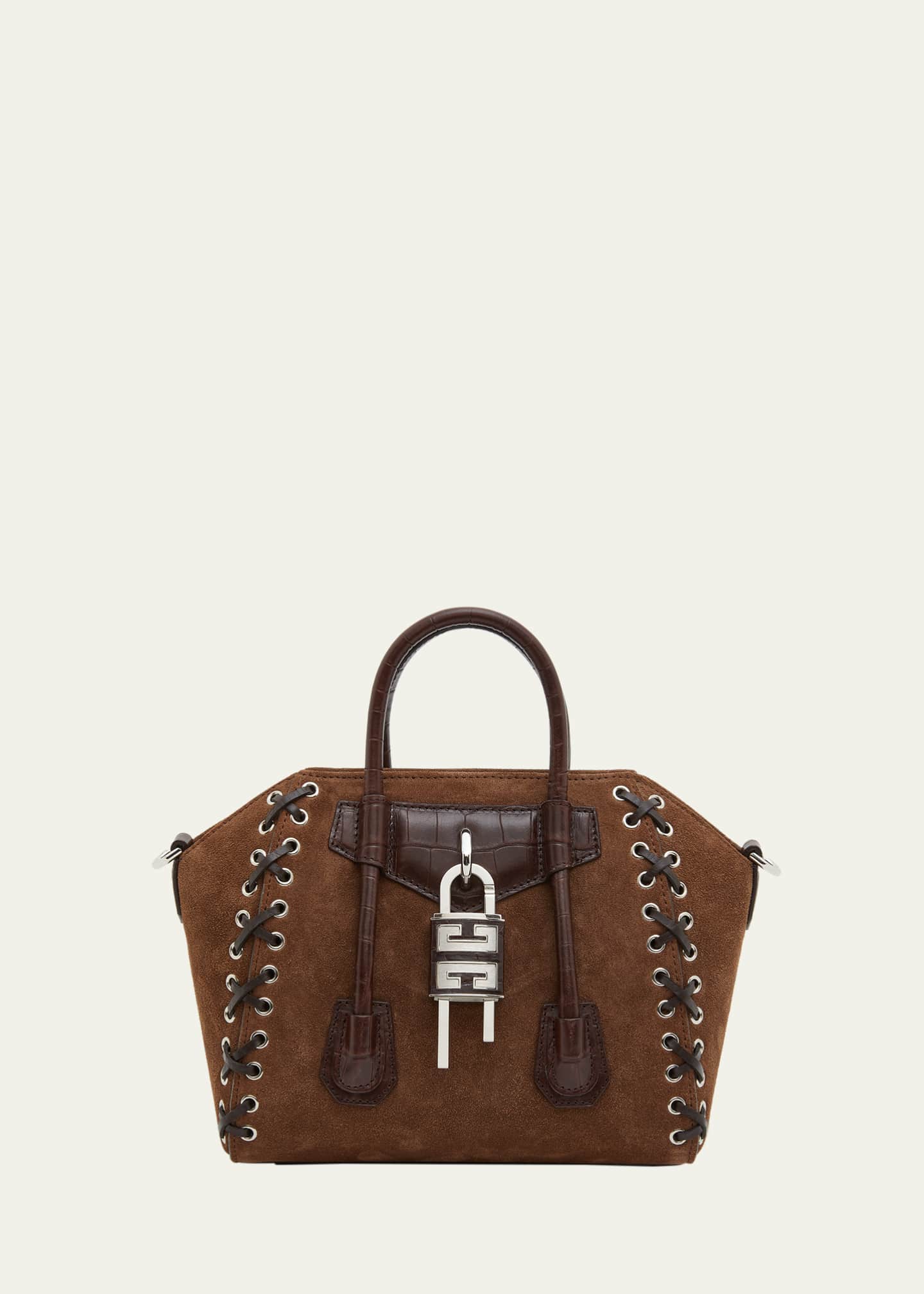 Givenchy Mini Antigona Lock Top Handle Bag in Suede with Corset