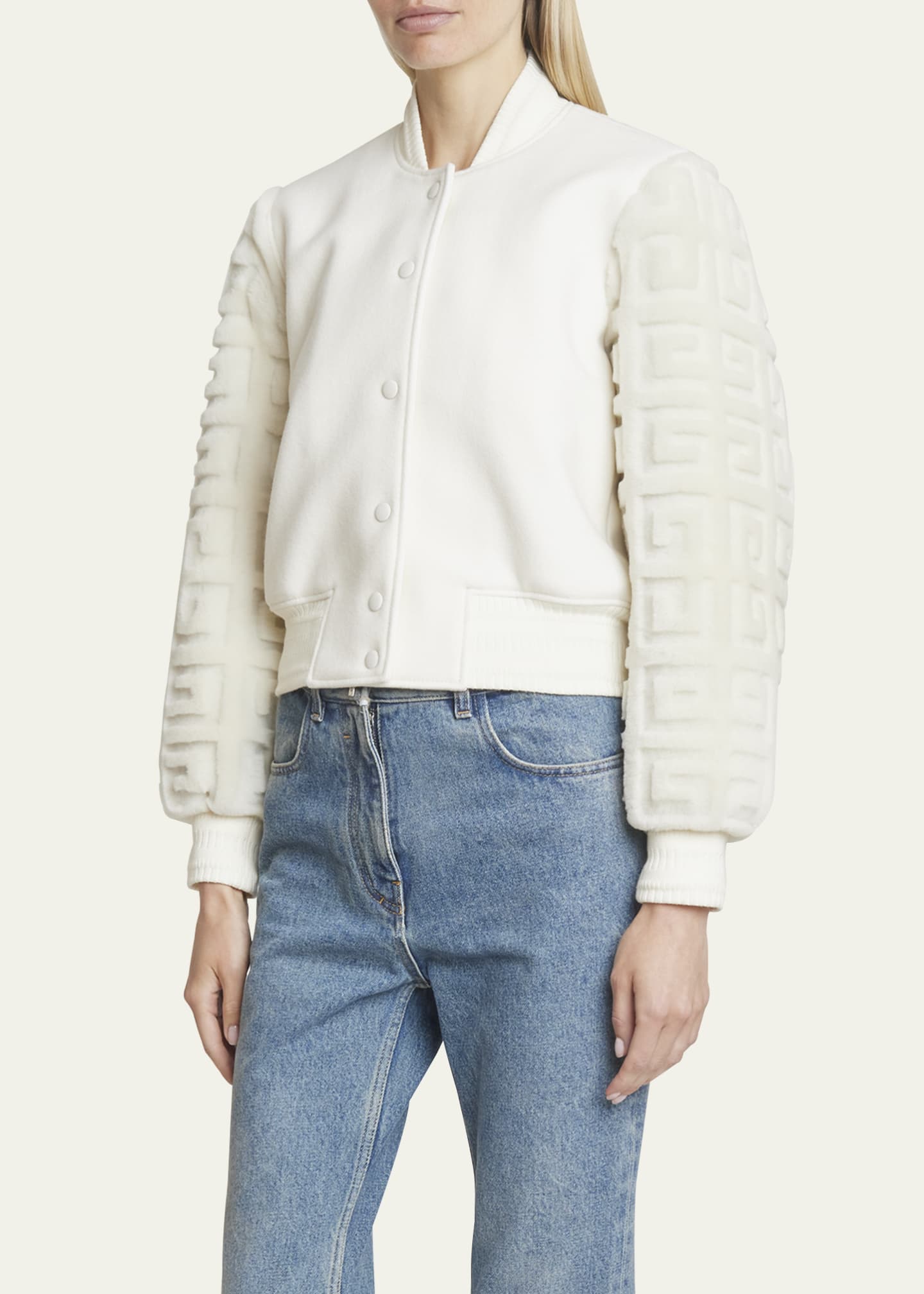 【Seivson 2024AW】 Japanese Leather Shearling Armor Varsity Jacket - WHITE