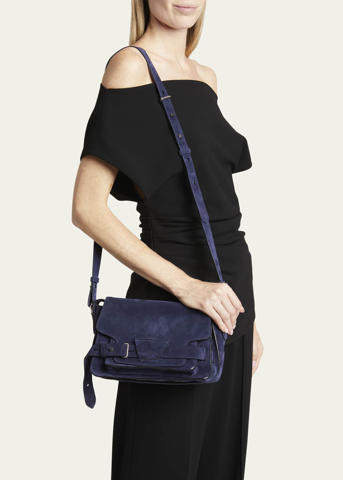 Proenza Schouler Beacon Suede Shoulder Bag Deep Navy