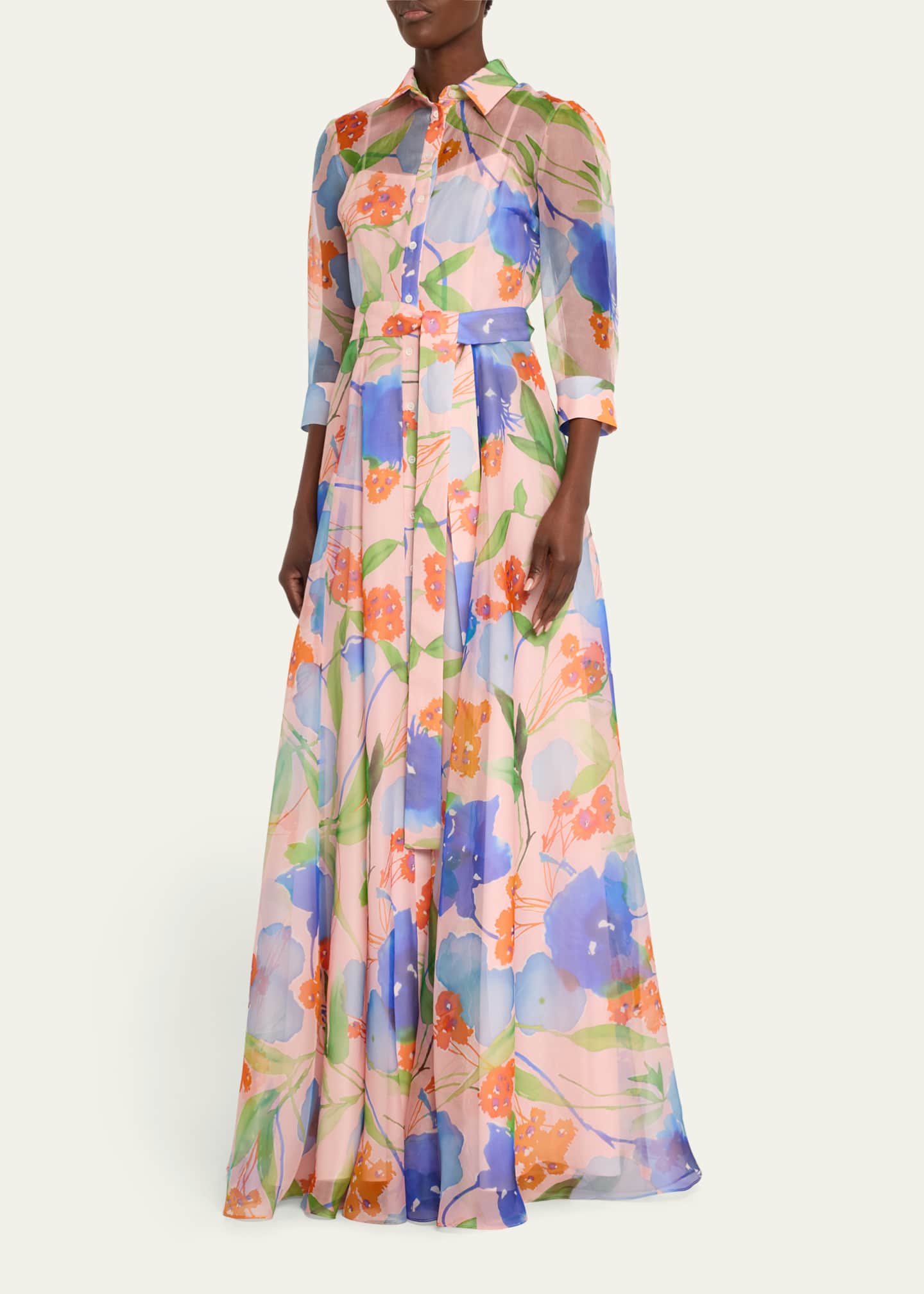 Carolina Herrera Floral-Print Belted Trench Gown - Bergdorf Goodman