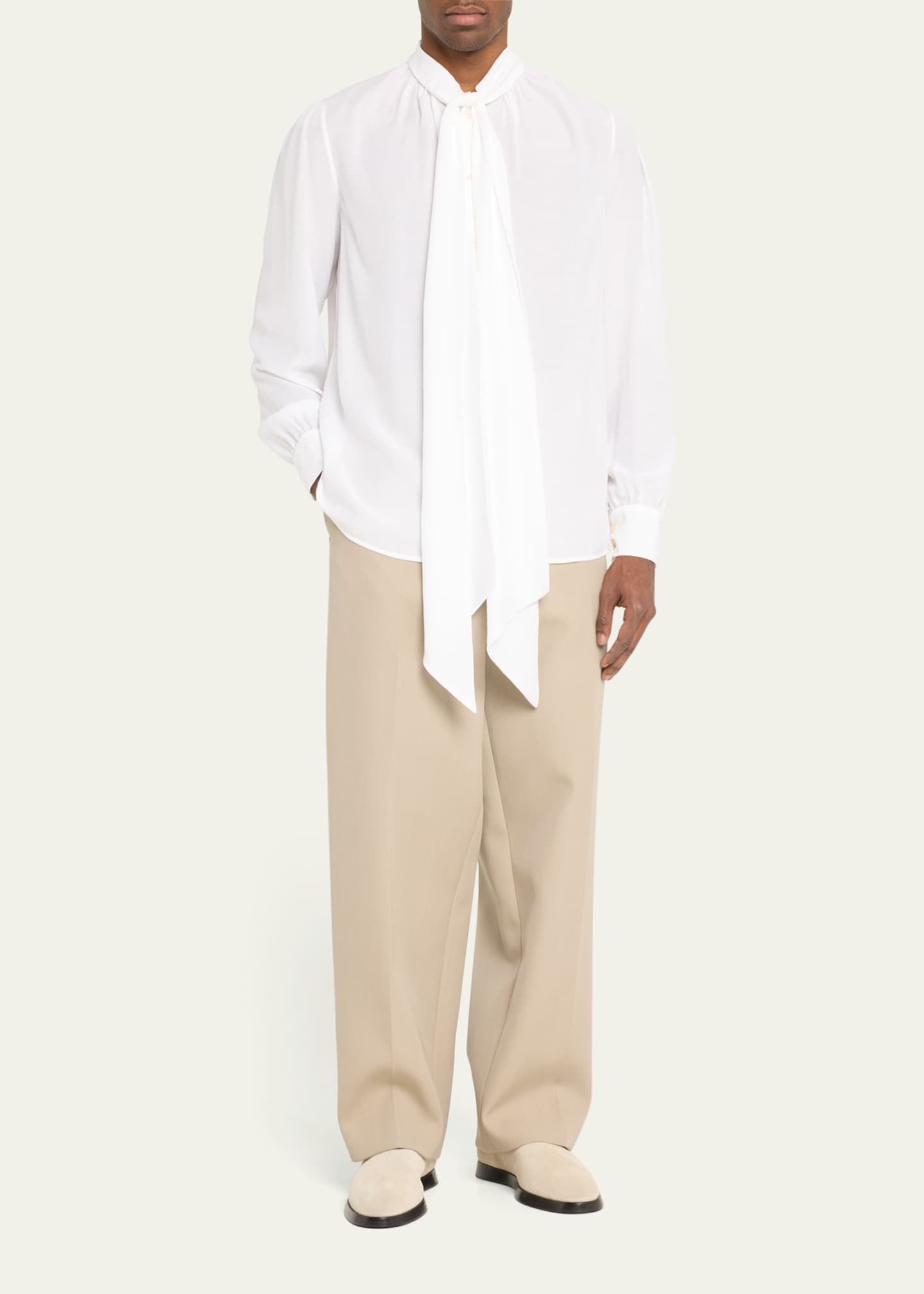 Willy Chavarria Men's TieNeck Cotton Poplin Shirt Bergdorf Goodman