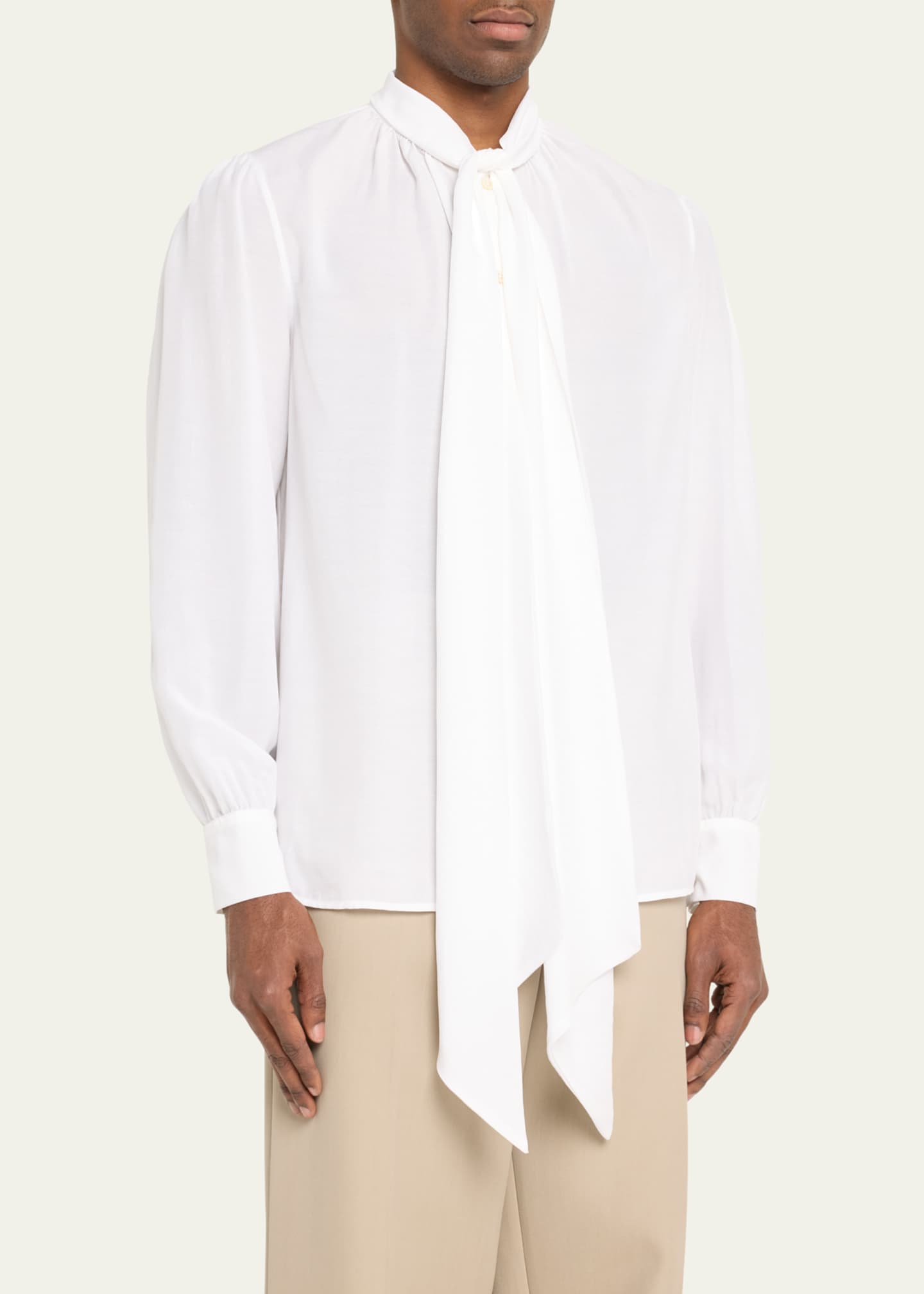 Willy Chavarria Men's TieNeck Cotton Poplin Shirt Bergdorf Goodman