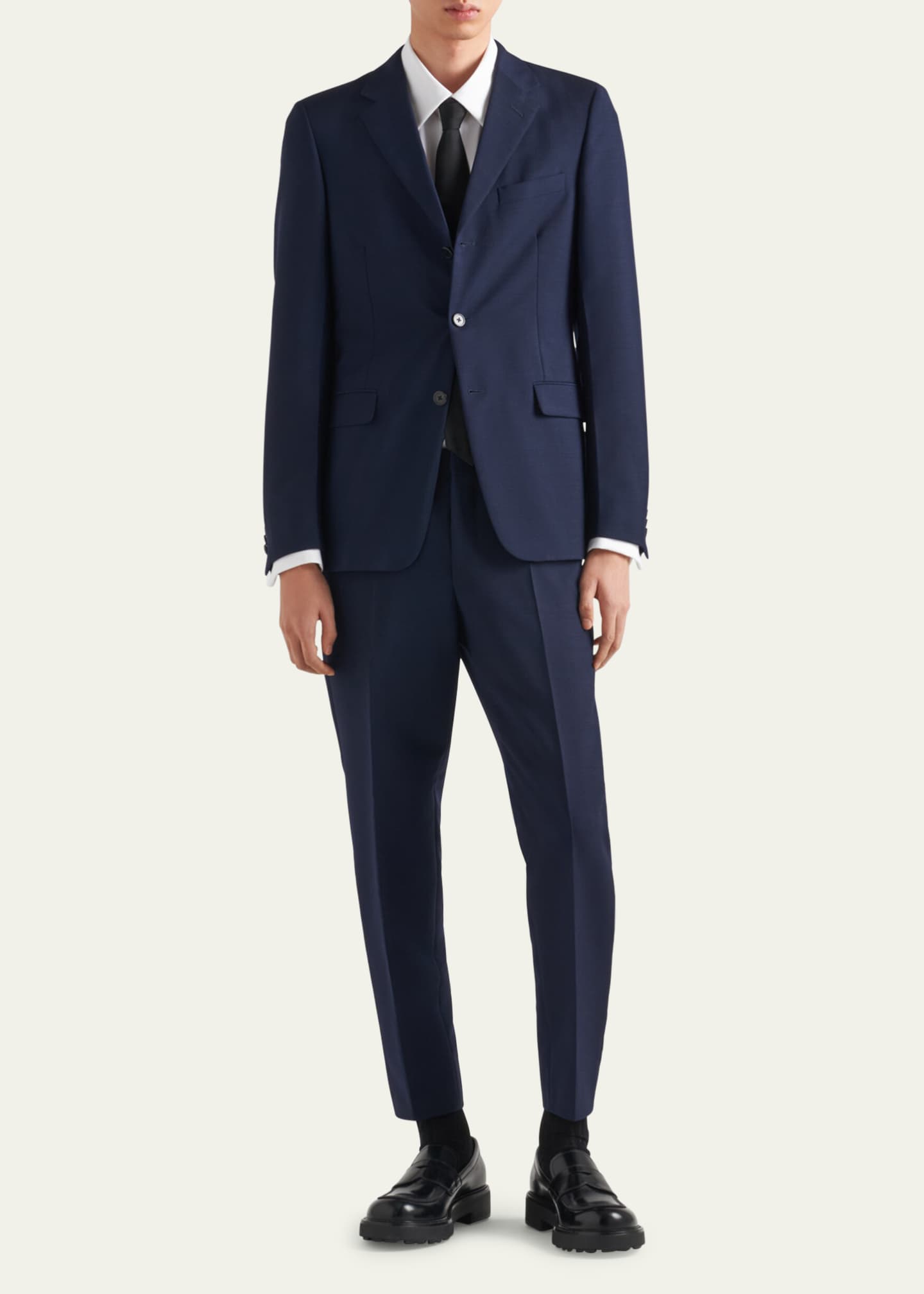 Prada Men's Poplin Stretch Smoking Shirt Image 2 of 5