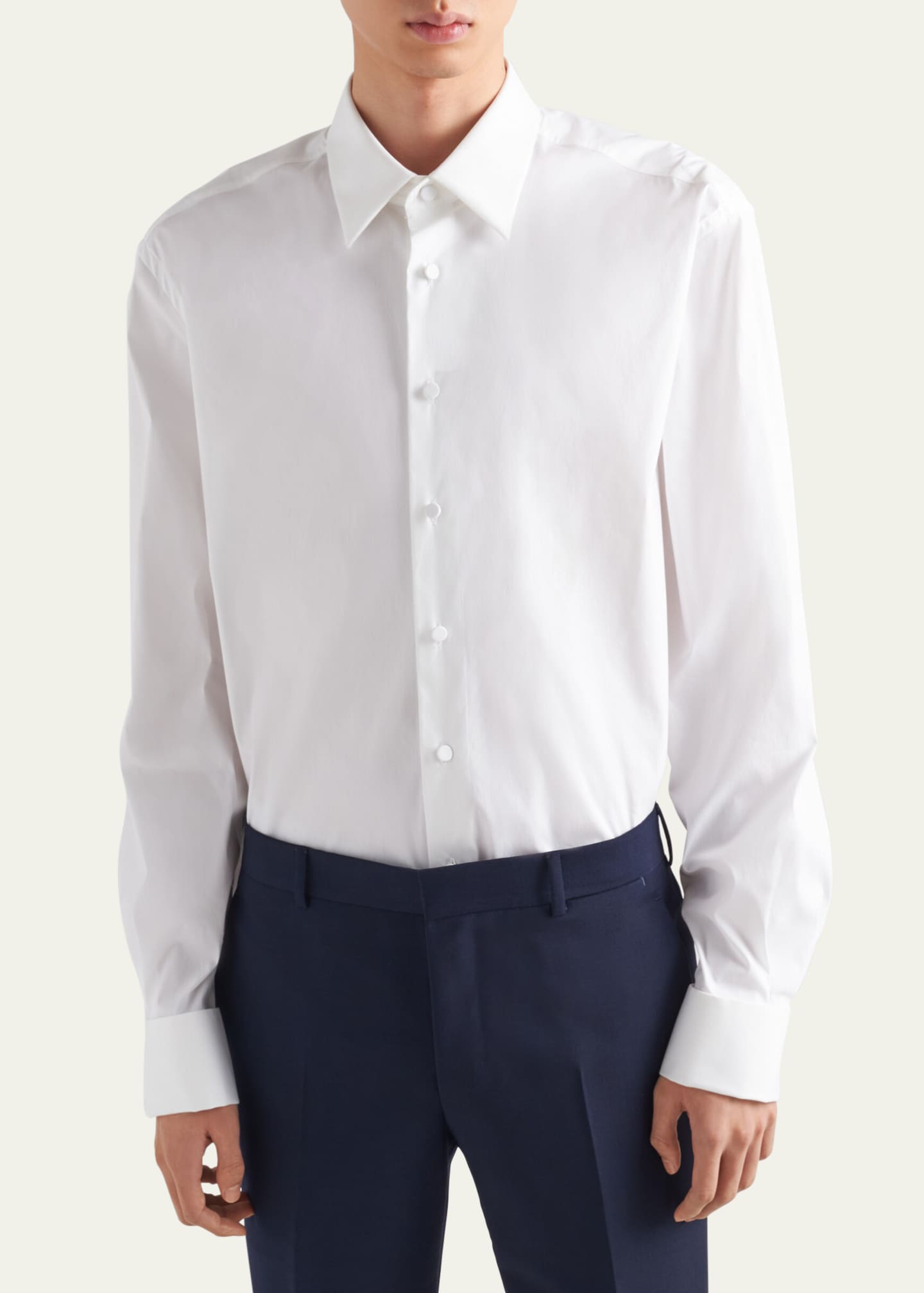 Prada Men's Poplin Stretch Smoking Shirt Image 4 of 5
