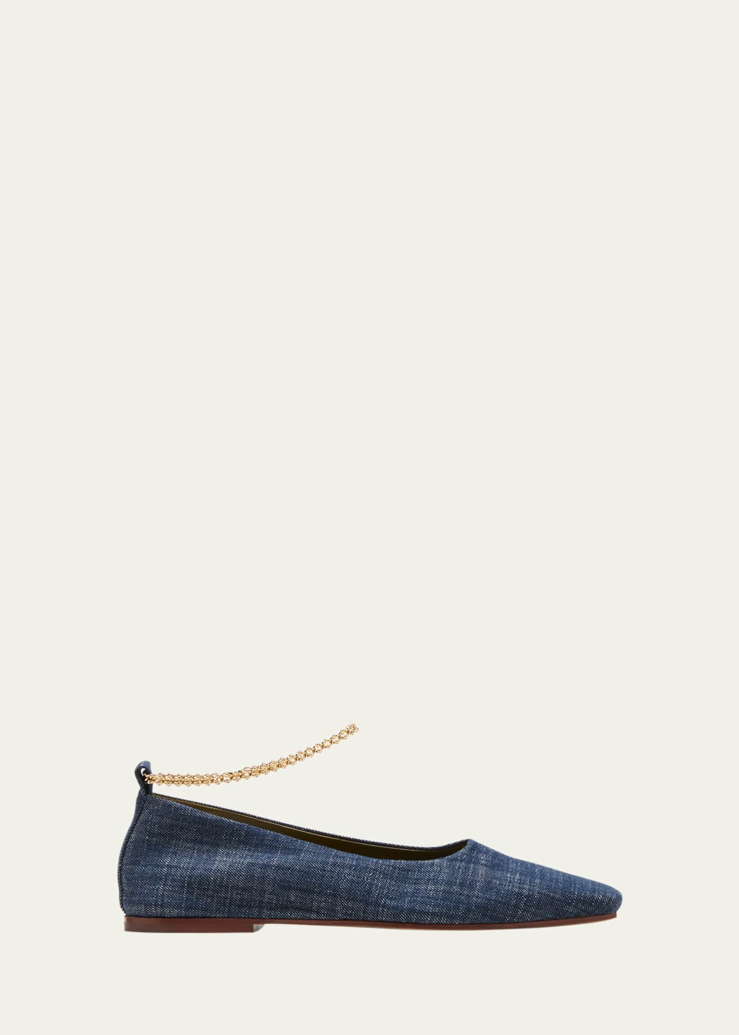 Maria Luca Augusta Ankle Chain Cotton Ballerina Flats Bergdorf