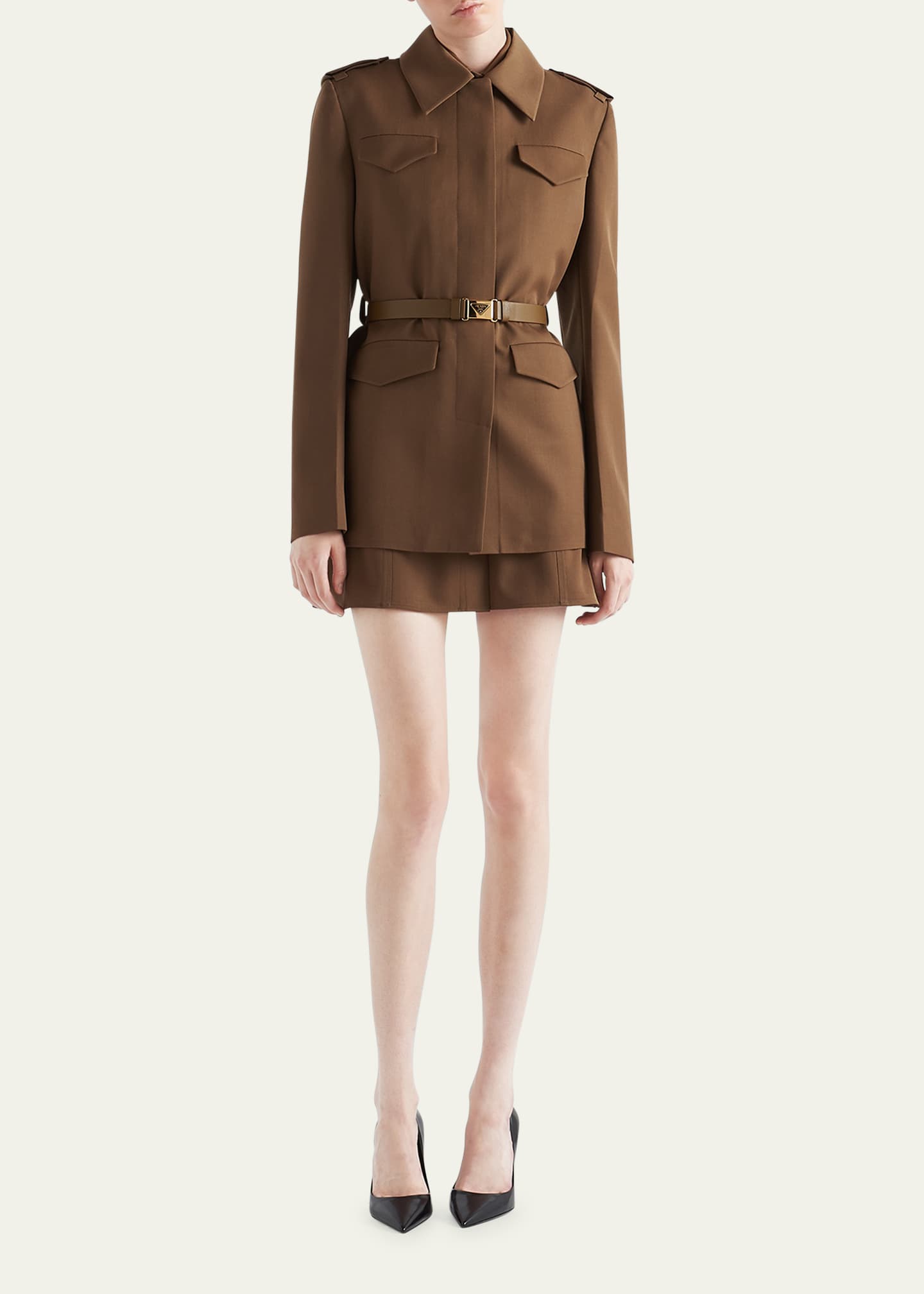 Prada Gabardine Leather Belted Jacket Image 2 of 3