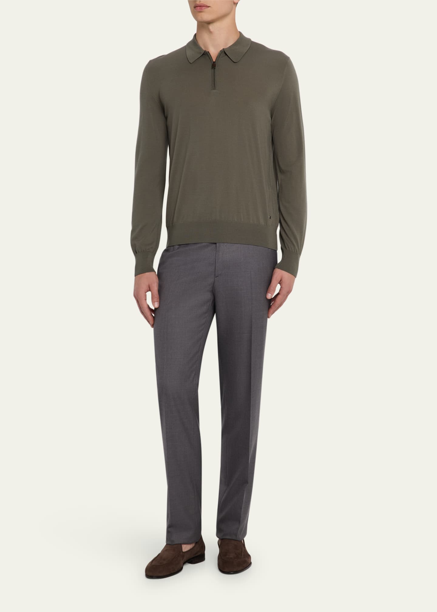 Brioni Men's Solid Twill Dress Trousers Image 2 of 5