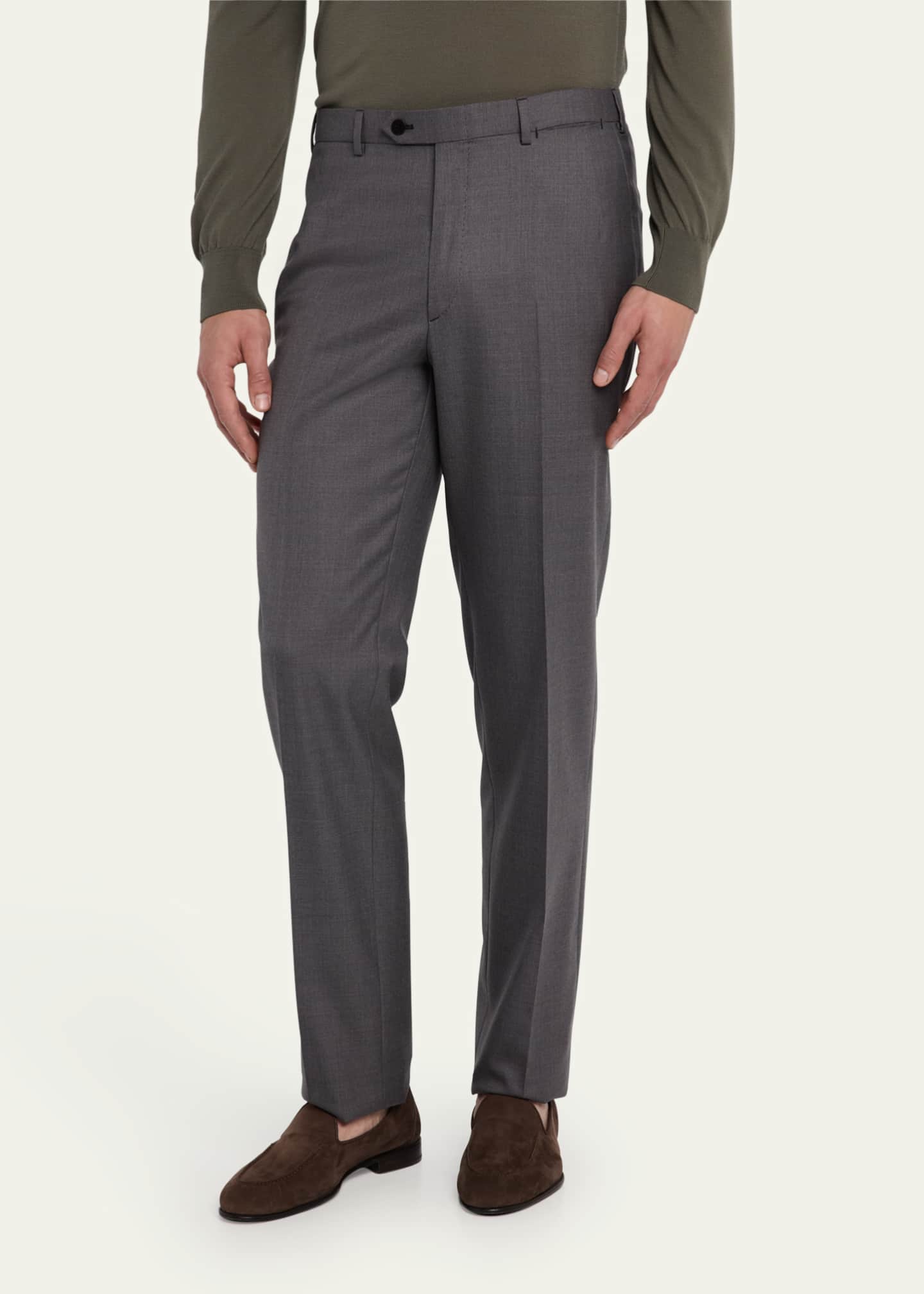 Brioni Men's Solid Twill Dress Trousers Image 4 of 5