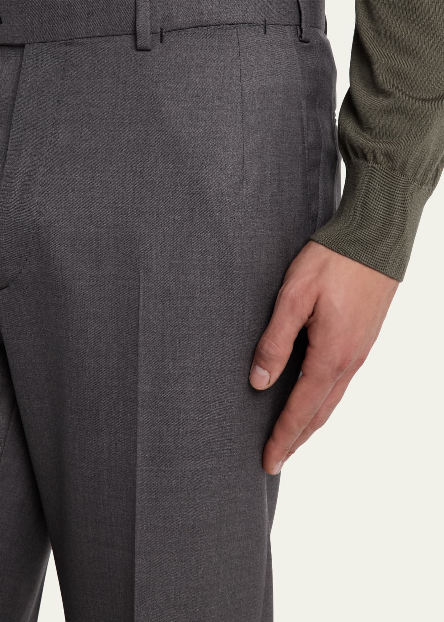 Brioni Men's Solid Twill Dress Trousers Image 5 of 5