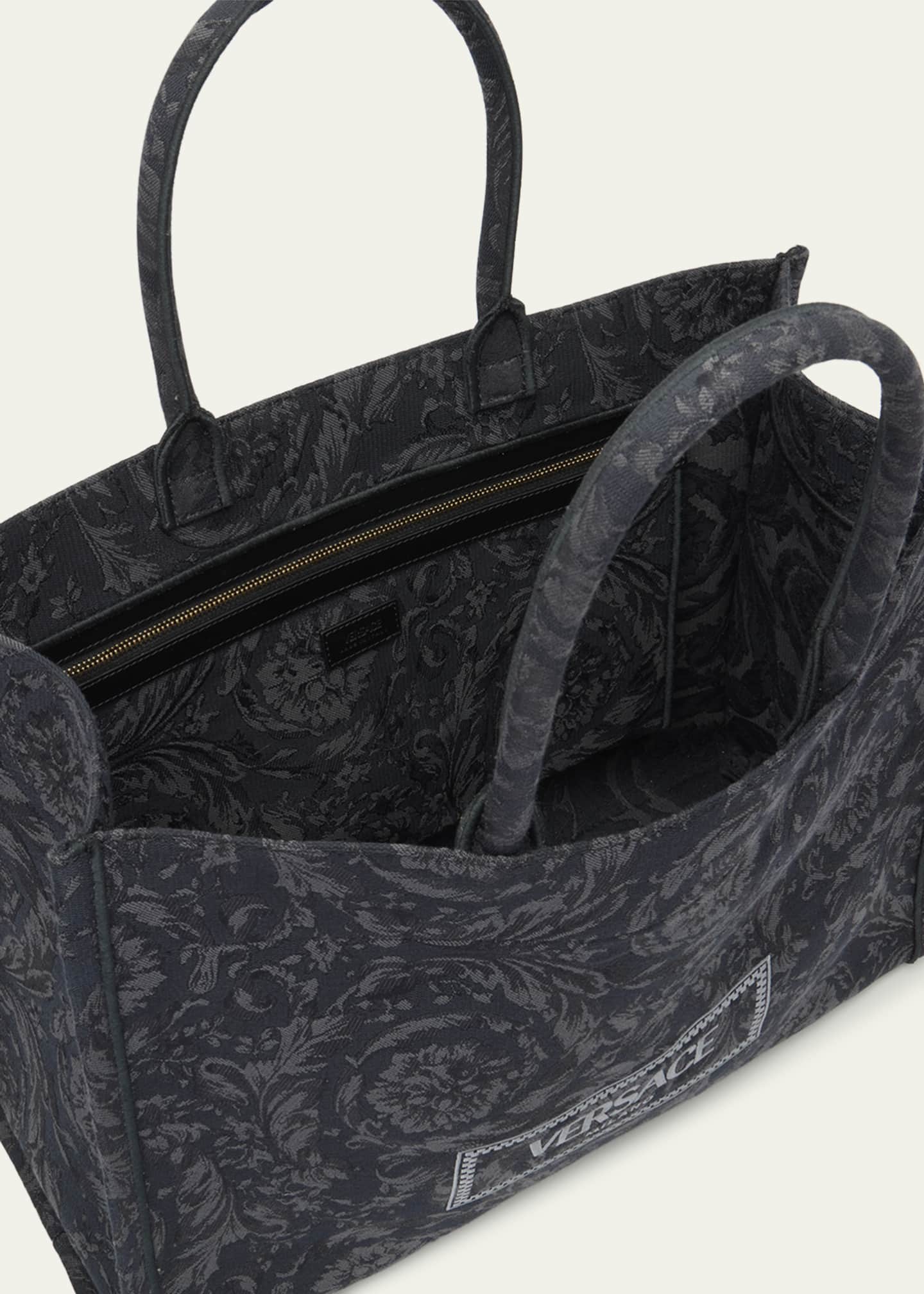 Versace Jacquard Embroidered Canvas Tote Bag Black Versace Gold