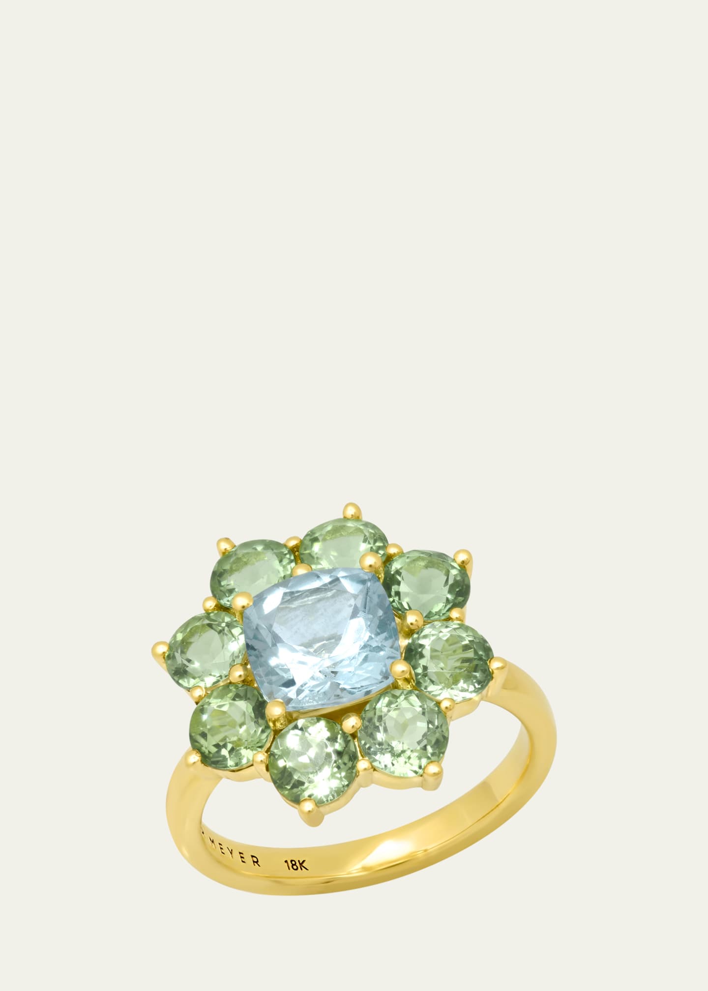Jennifer Meyer 18k Yellow Gold Large Tourmaline and Aquamarine Flower Ring
