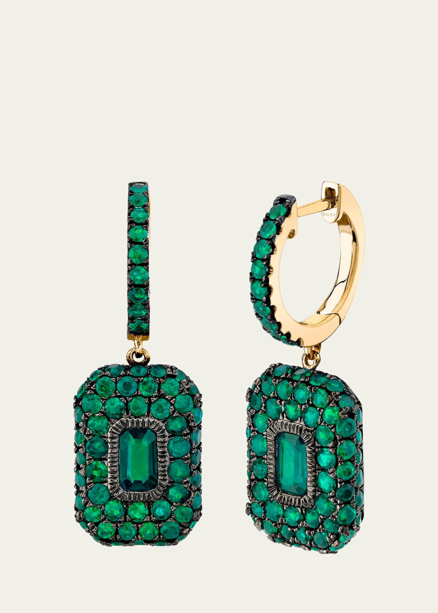 SHAY Emerald Pave Huggie Drop Earrings