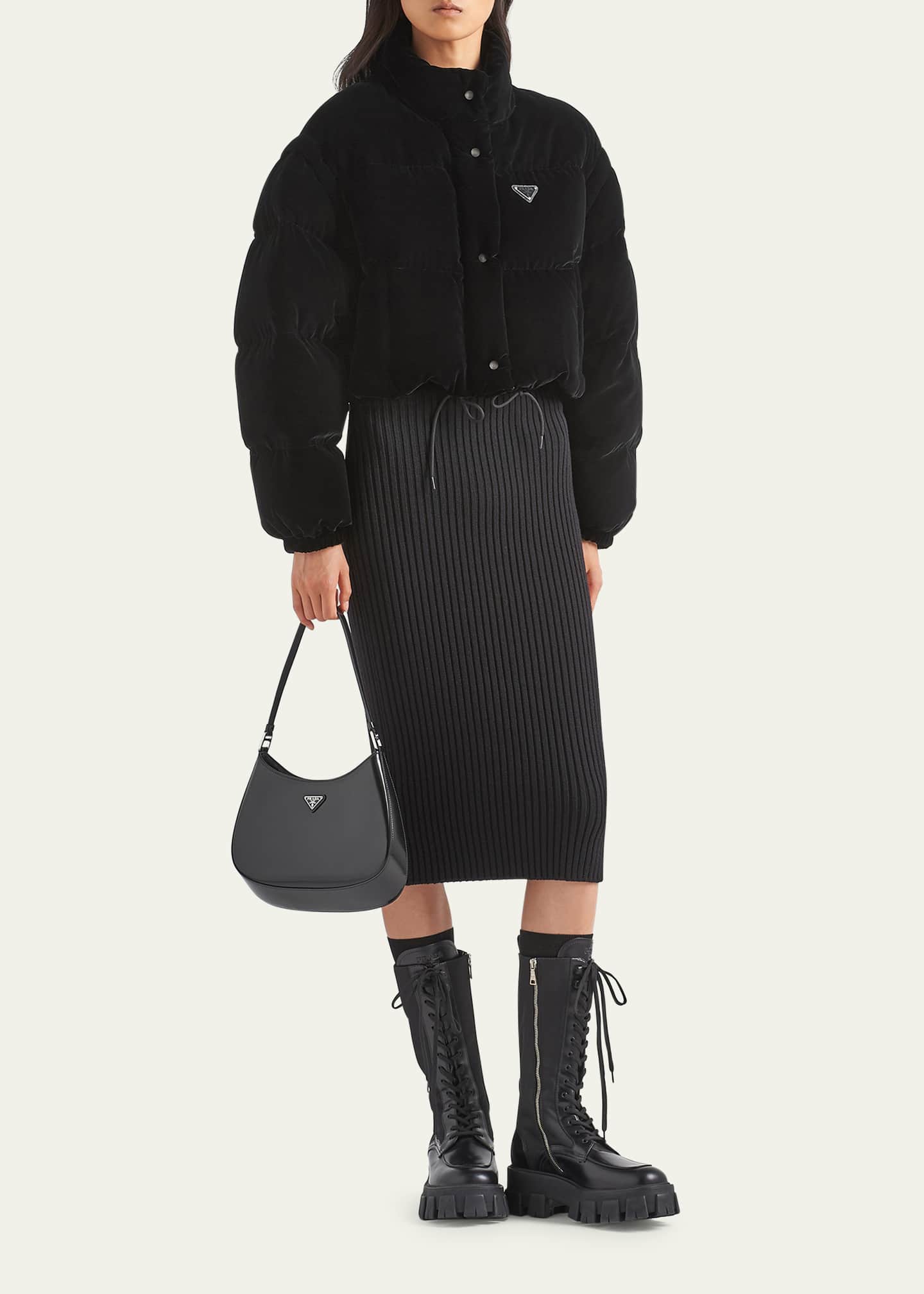 Prada Convertible Cropped Velvet Down Jacket Image 2 of 4