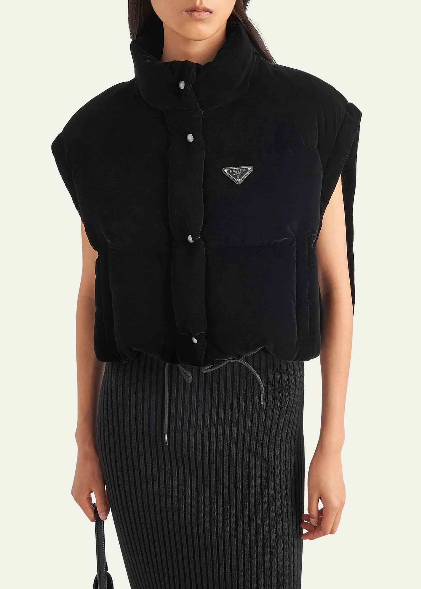 Prada Convertible Cropped Velvet Down Jacket Image 4 of 4