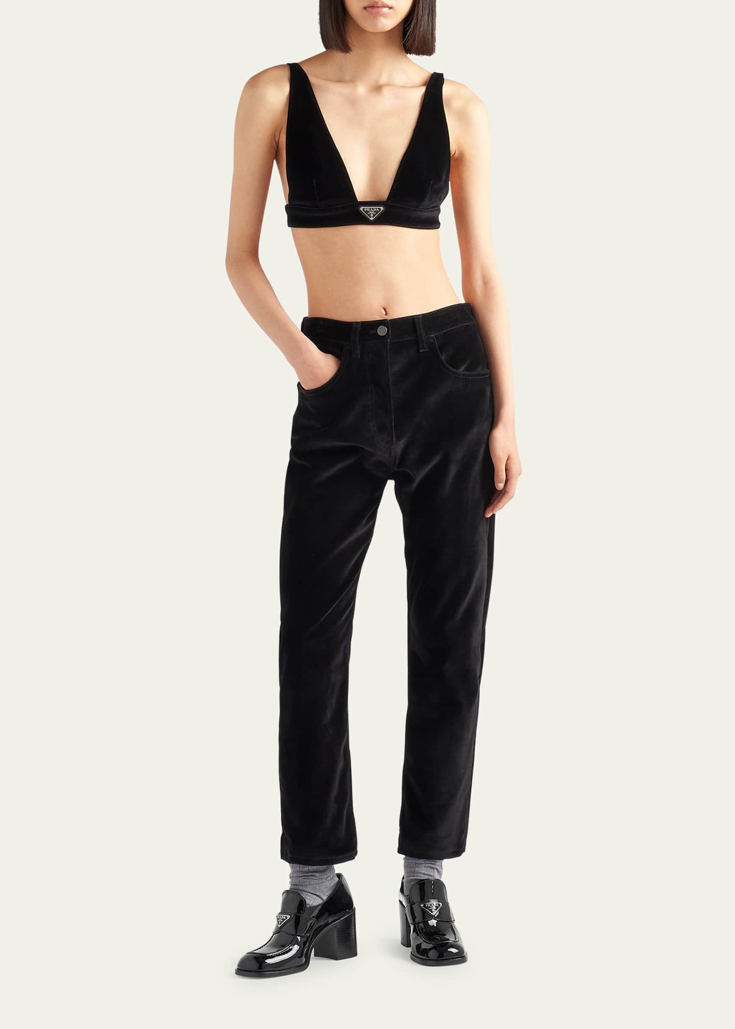 Prada Striped Denim Bra Top - Bergdorf Goodman