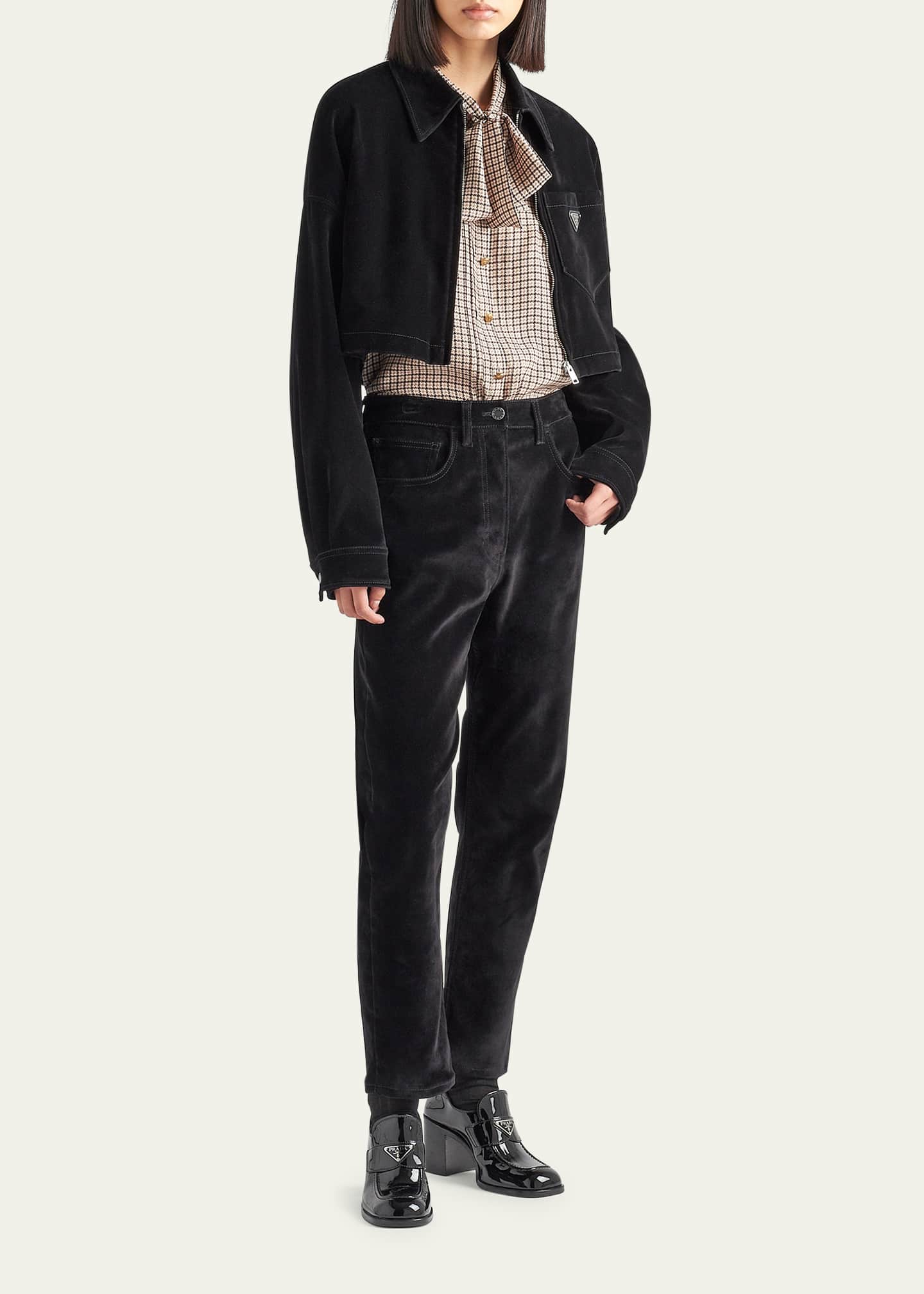 Prada Velvet Denim Straight-Leg Pants Image 2 of 4