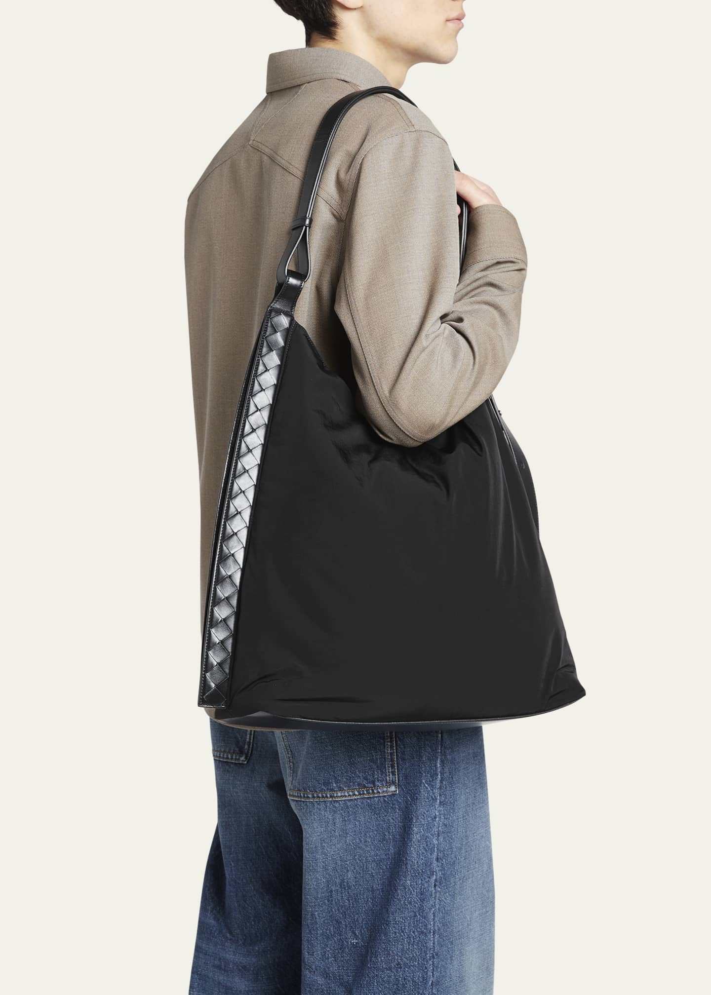Bottega Veneta Men s Large Padded Nylon and Leather Hobo Bag Bergdorf Goodman