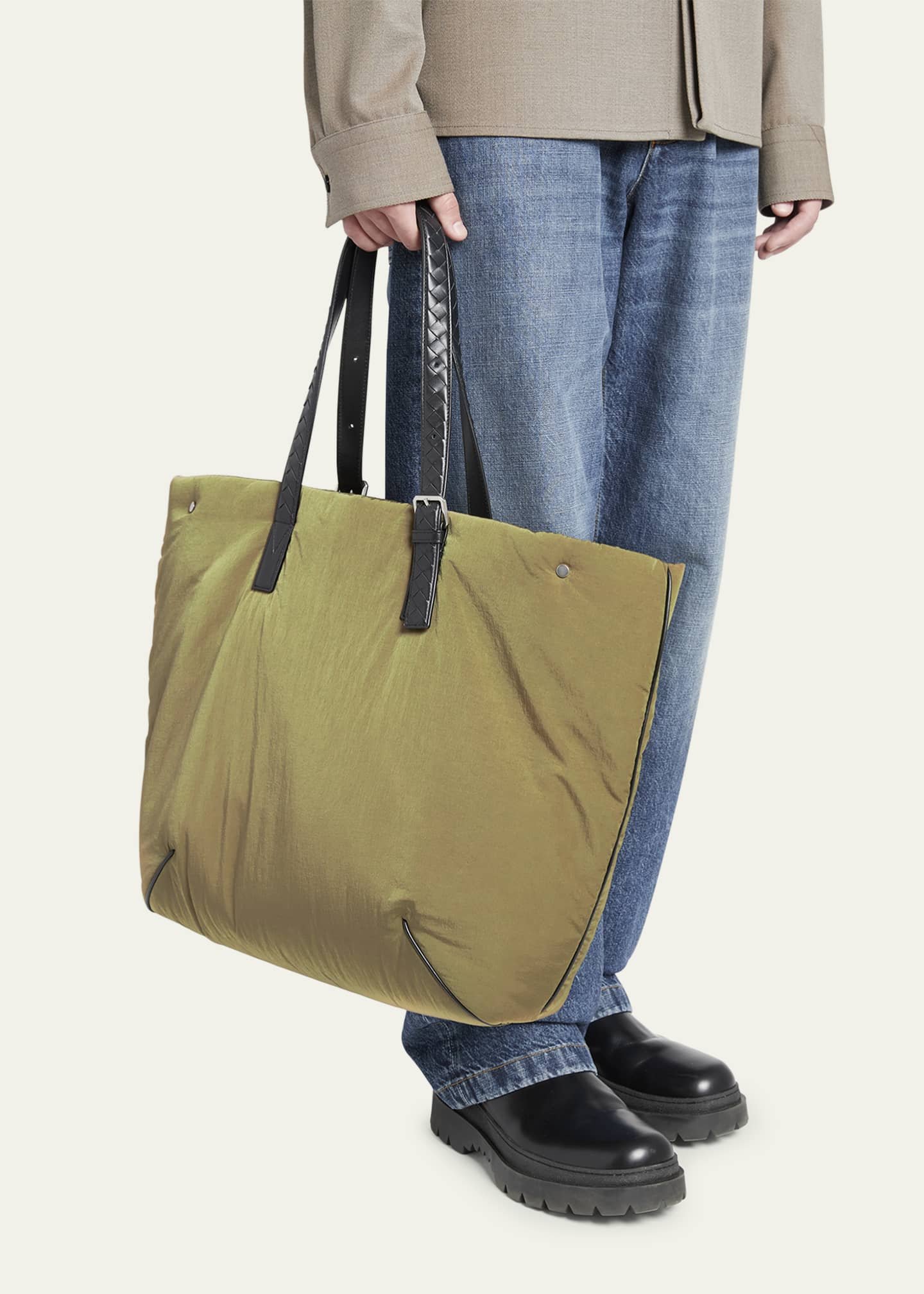 Nylon and leather tote best sale