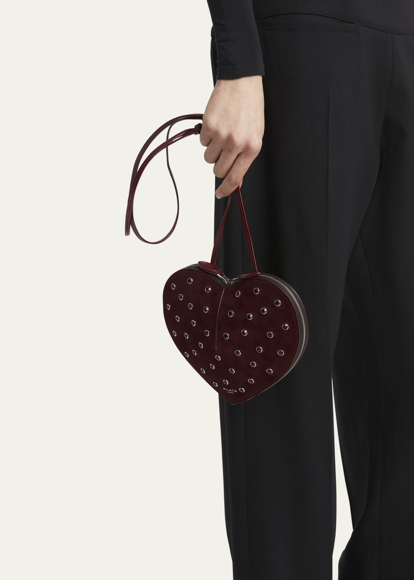 ALAIA Le Coeur Riveted Strass Suede Crossbody Bag Image 2 of 6