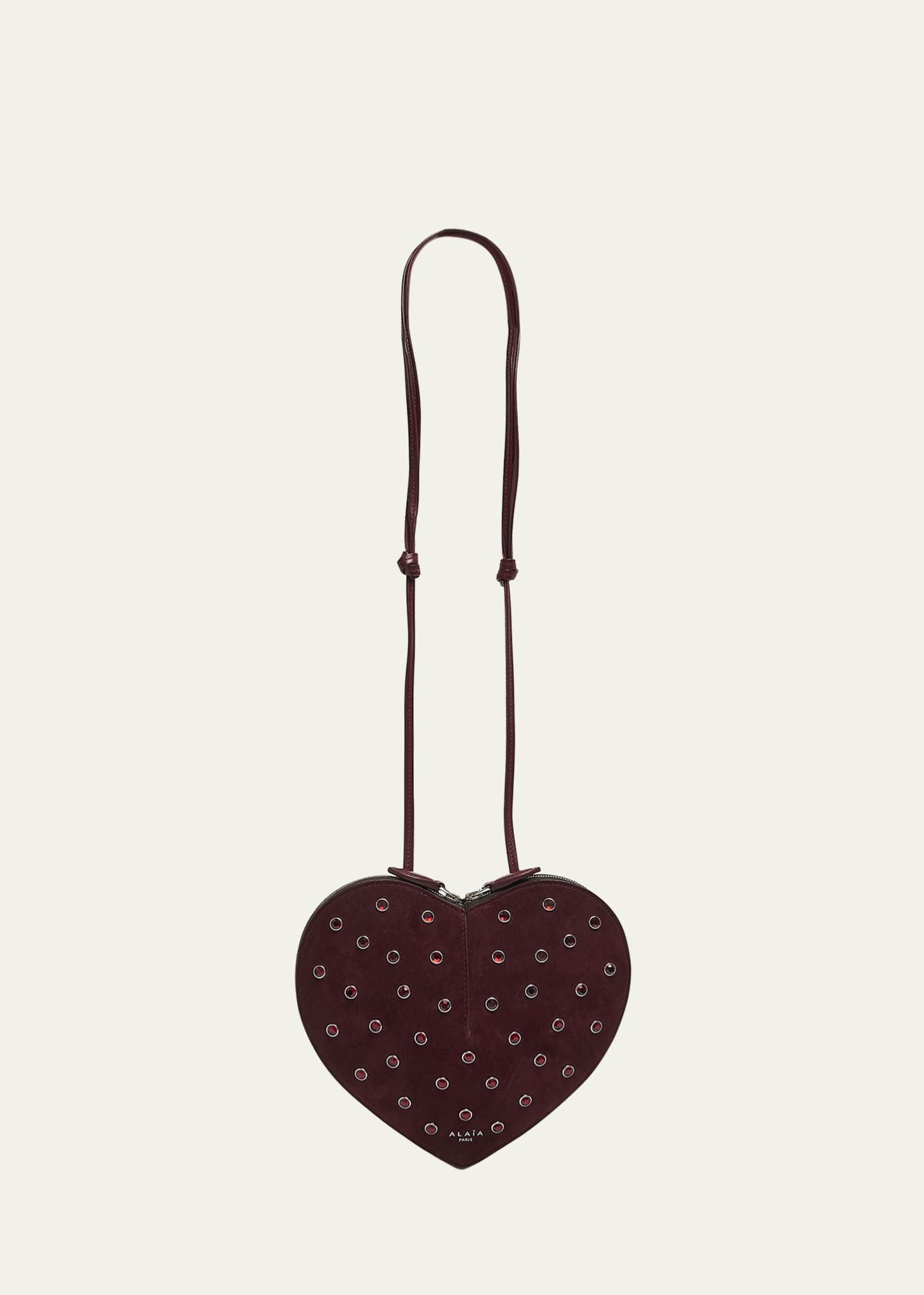 ALAIA Le Coeur Riveted Strass Suede Crossbody Bag Image 1 of 6