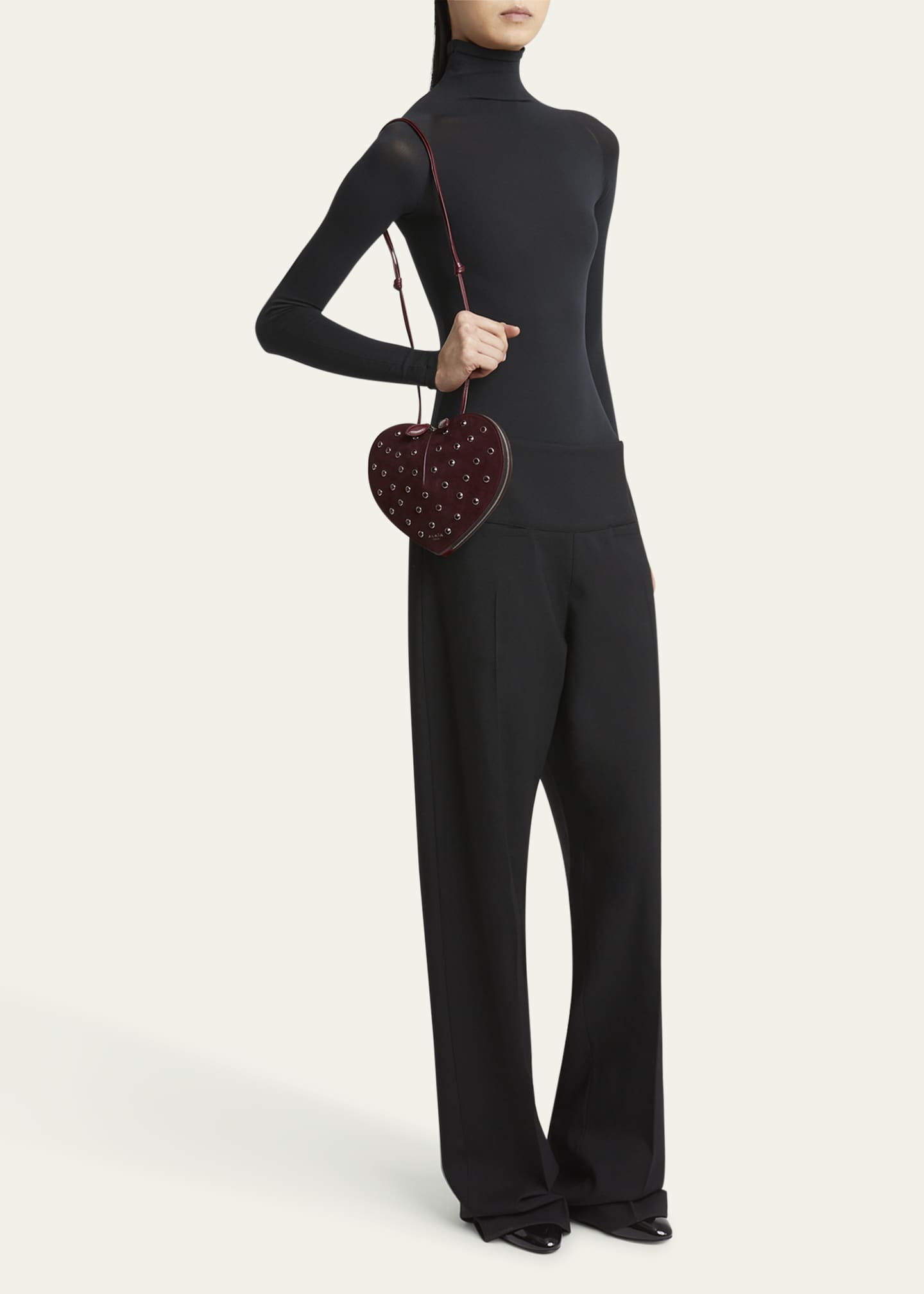 ALAIA Le Coeur Riveted Strass Suede Crossbody Bag Image 5 of 6