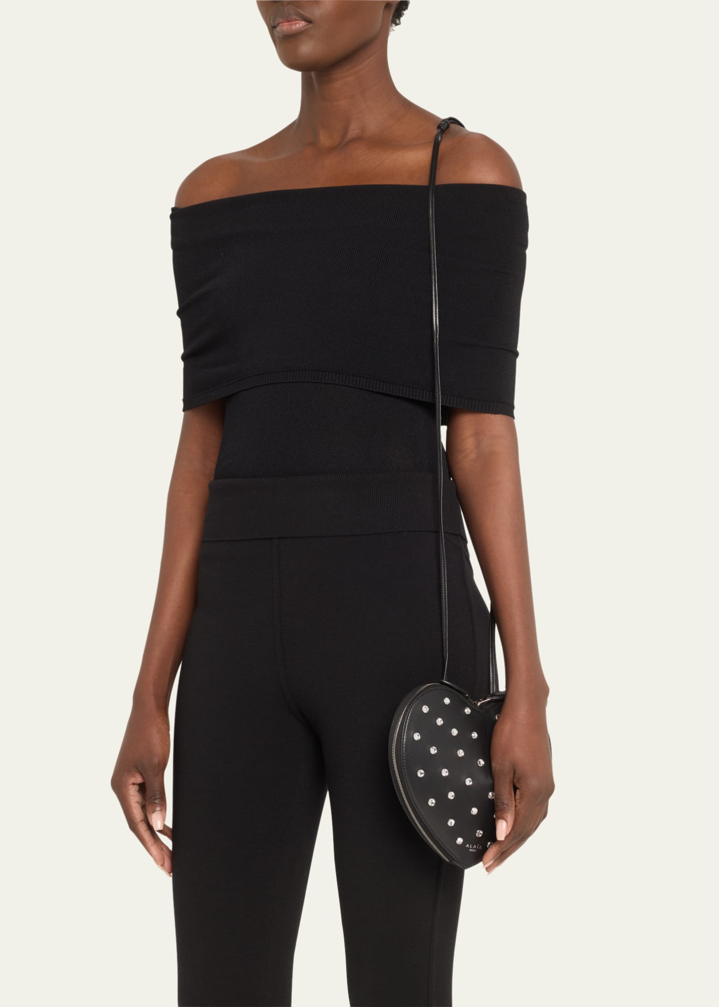 ALAIA Le Coeur Crossbody in Lux Leather with Strass