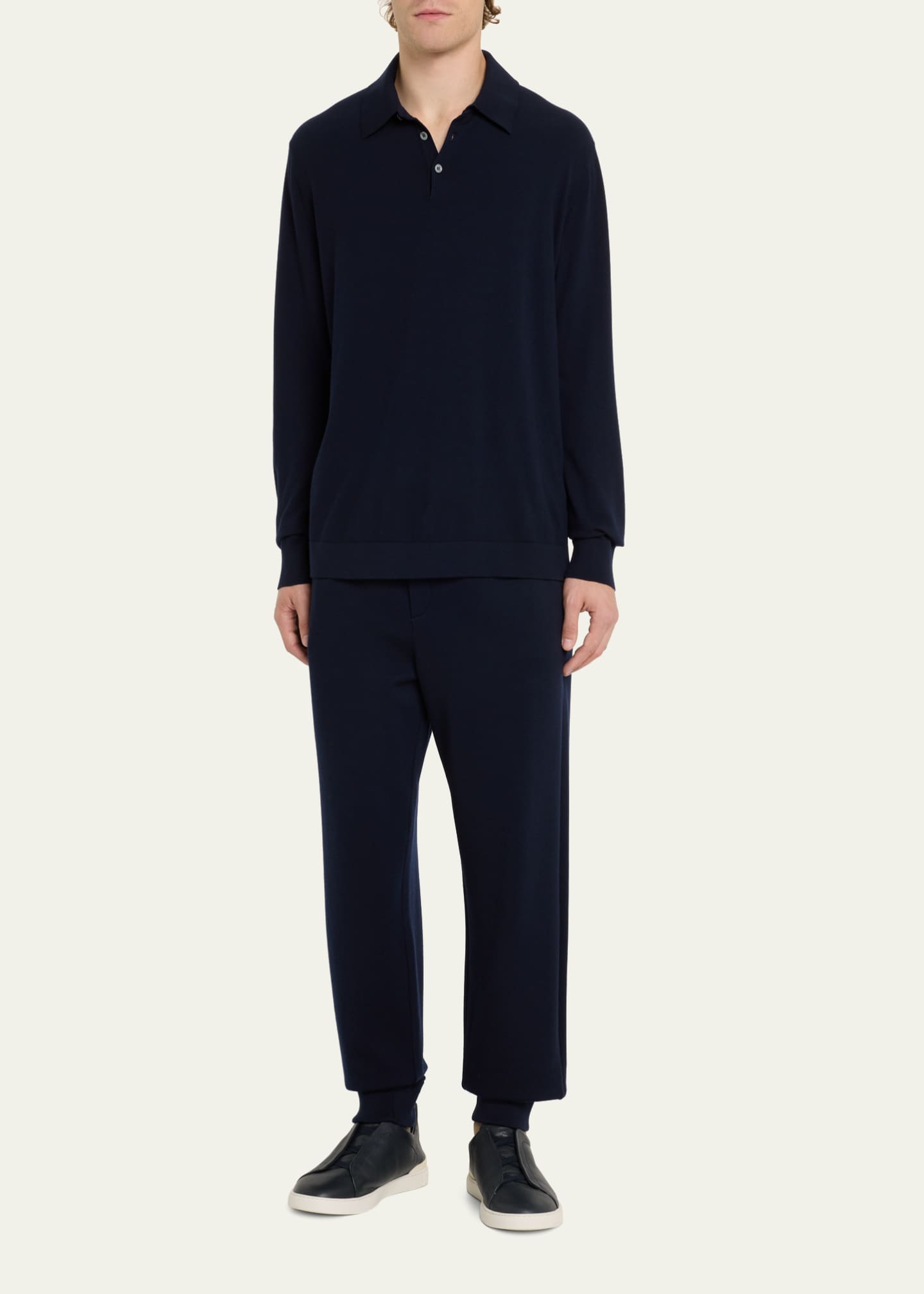 ZEGNA Men's 12milmil12 Wool Polo Sweater Image 2 of 5