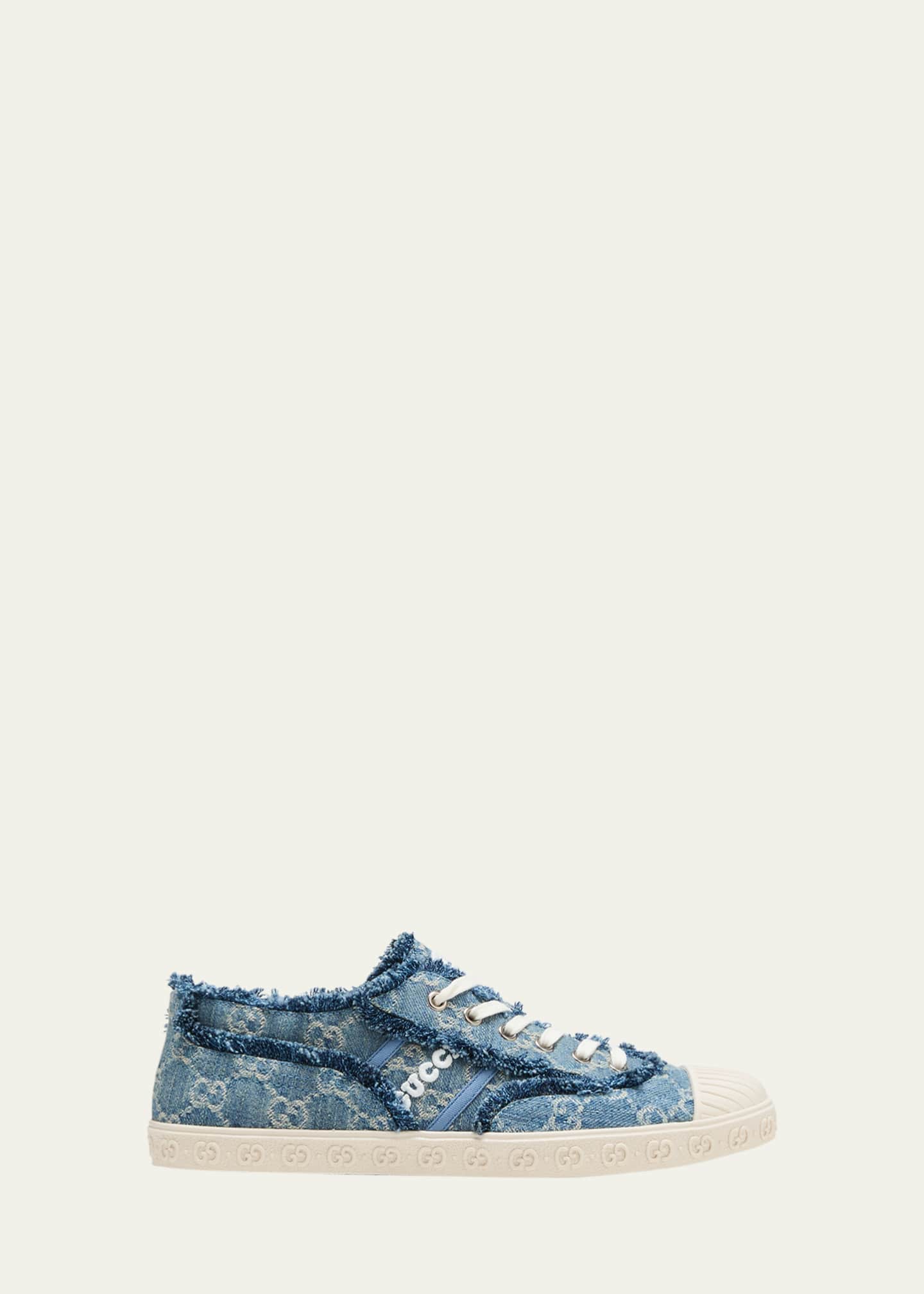 Gucci GG Frayed Denim Low Top Sneakers