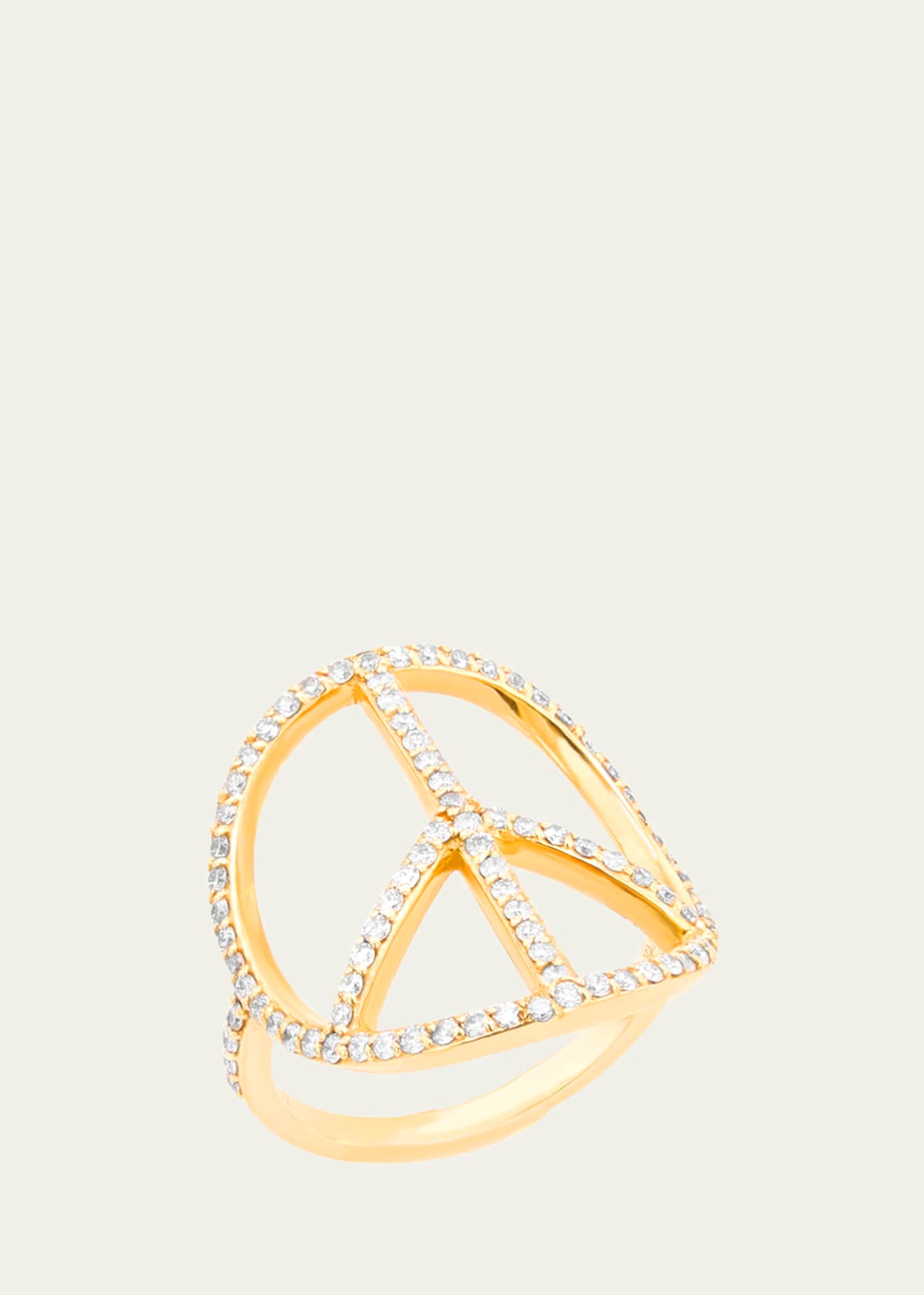 Sheryl Lowe 14K Yellow Gold Pave Diamond Circular Peace Sign Ring