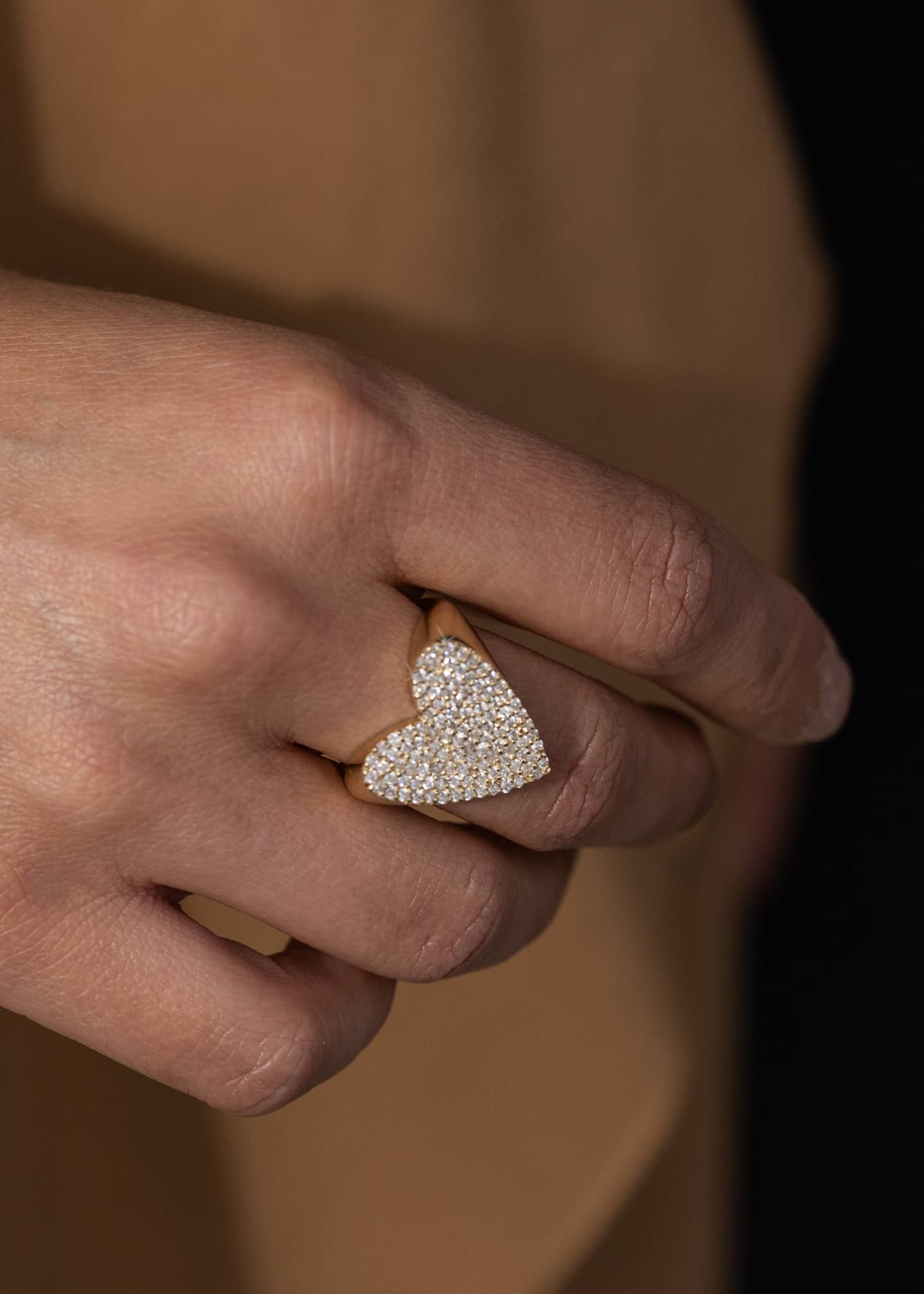 Sheryl Lowe 14K Yellow Gold Folded Heart Pave Diamond Ring