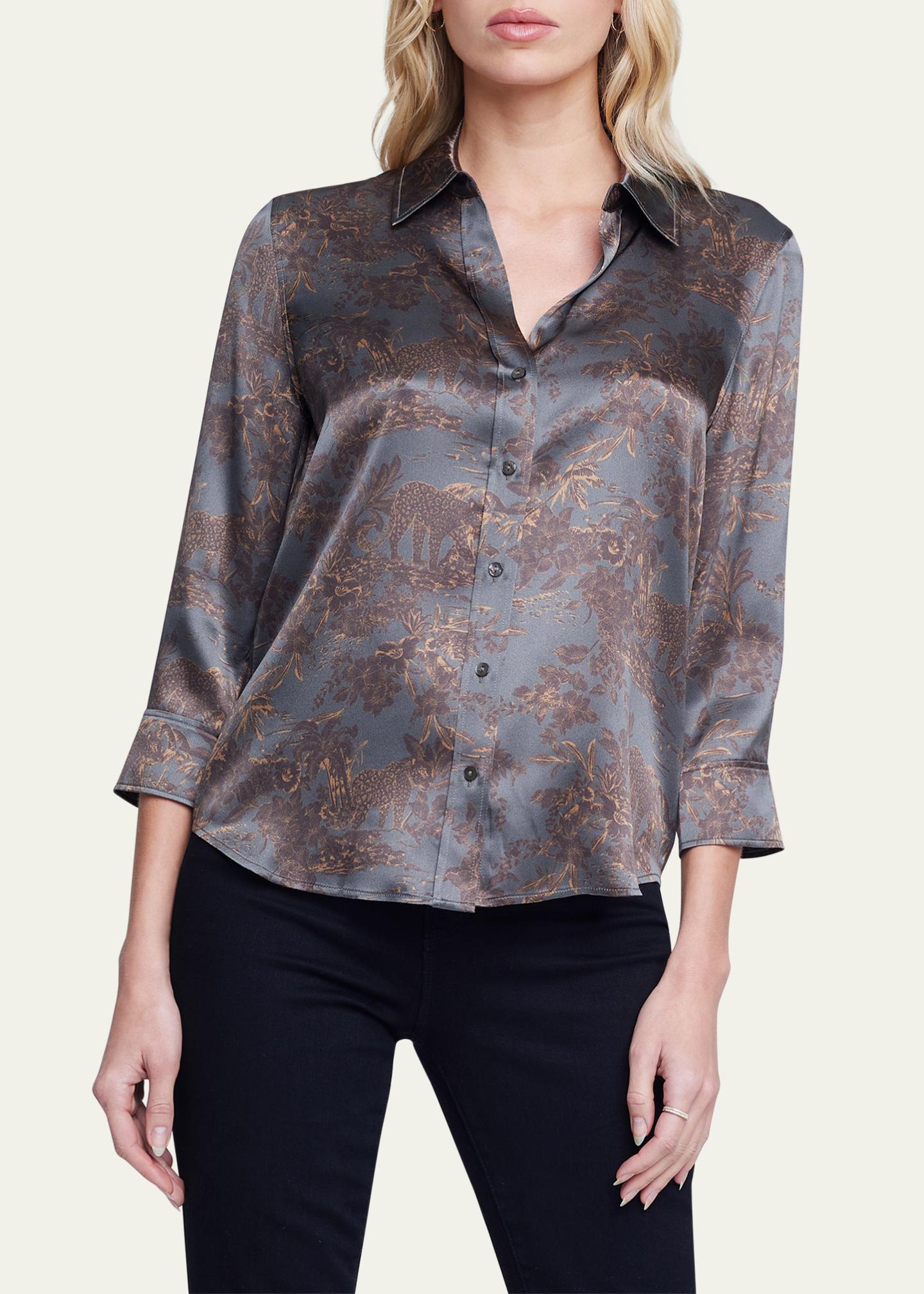 Dani Silk Blouse Brown Multi Amur Leopard - L'AGENCE