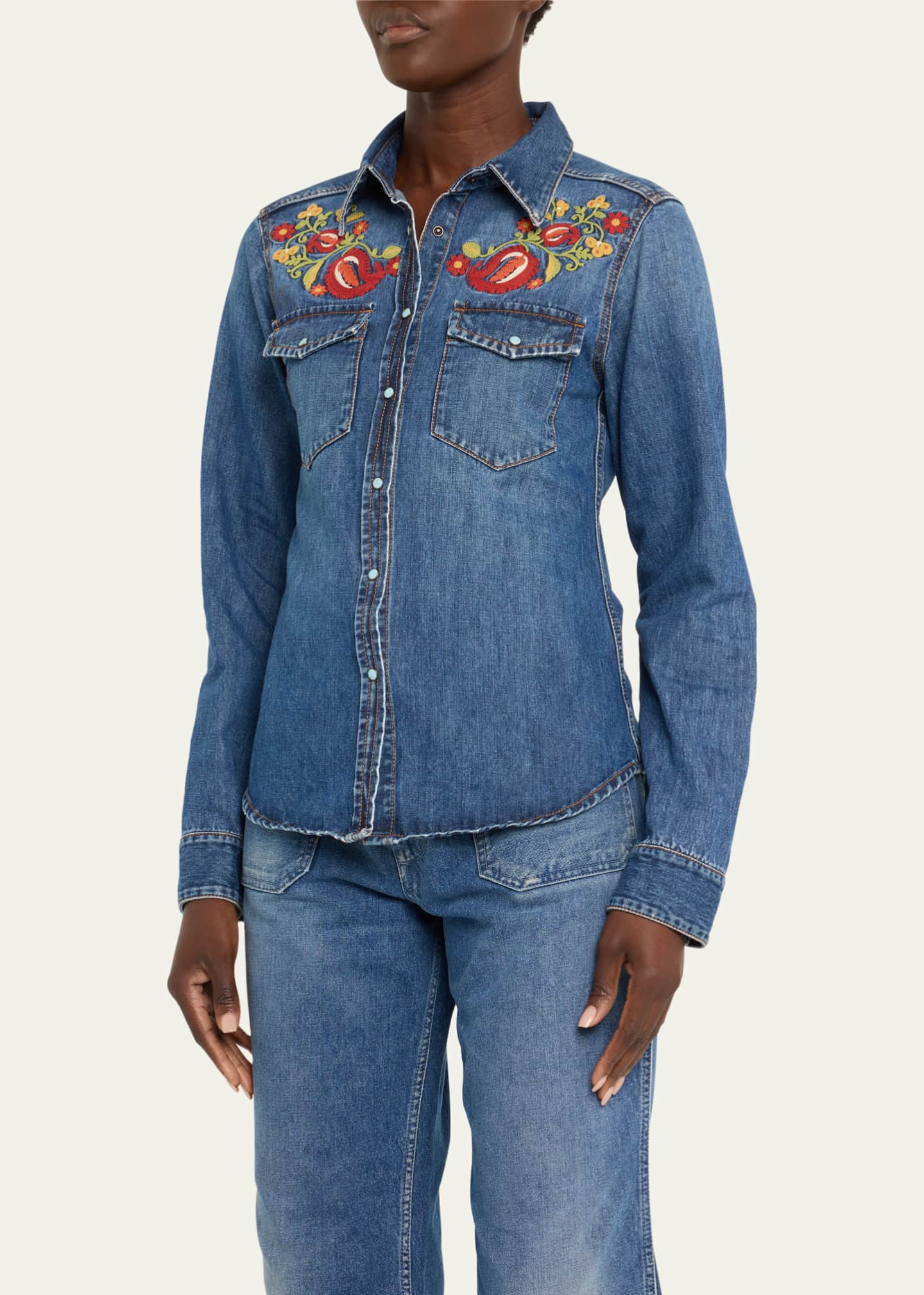 Womens floral denim shirt discount