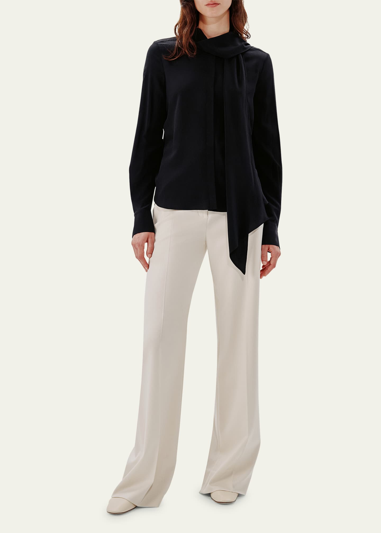 Another Tomorrow Scarf-Neck Button Up Silk Blouse Image 4 of 5