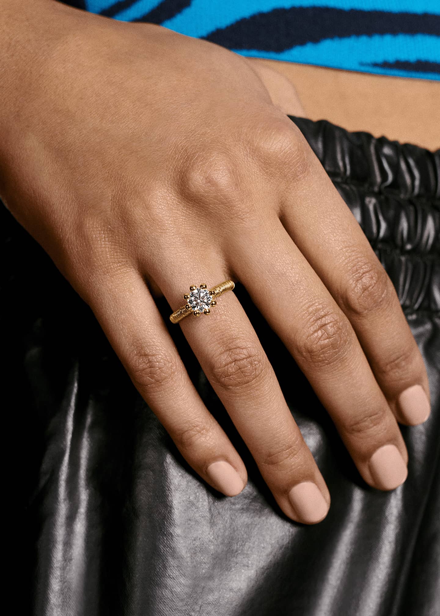 Oscar Massin Beaded Filigree 18K Recycled Yellow Gold and Lab Grown Diamond Ring