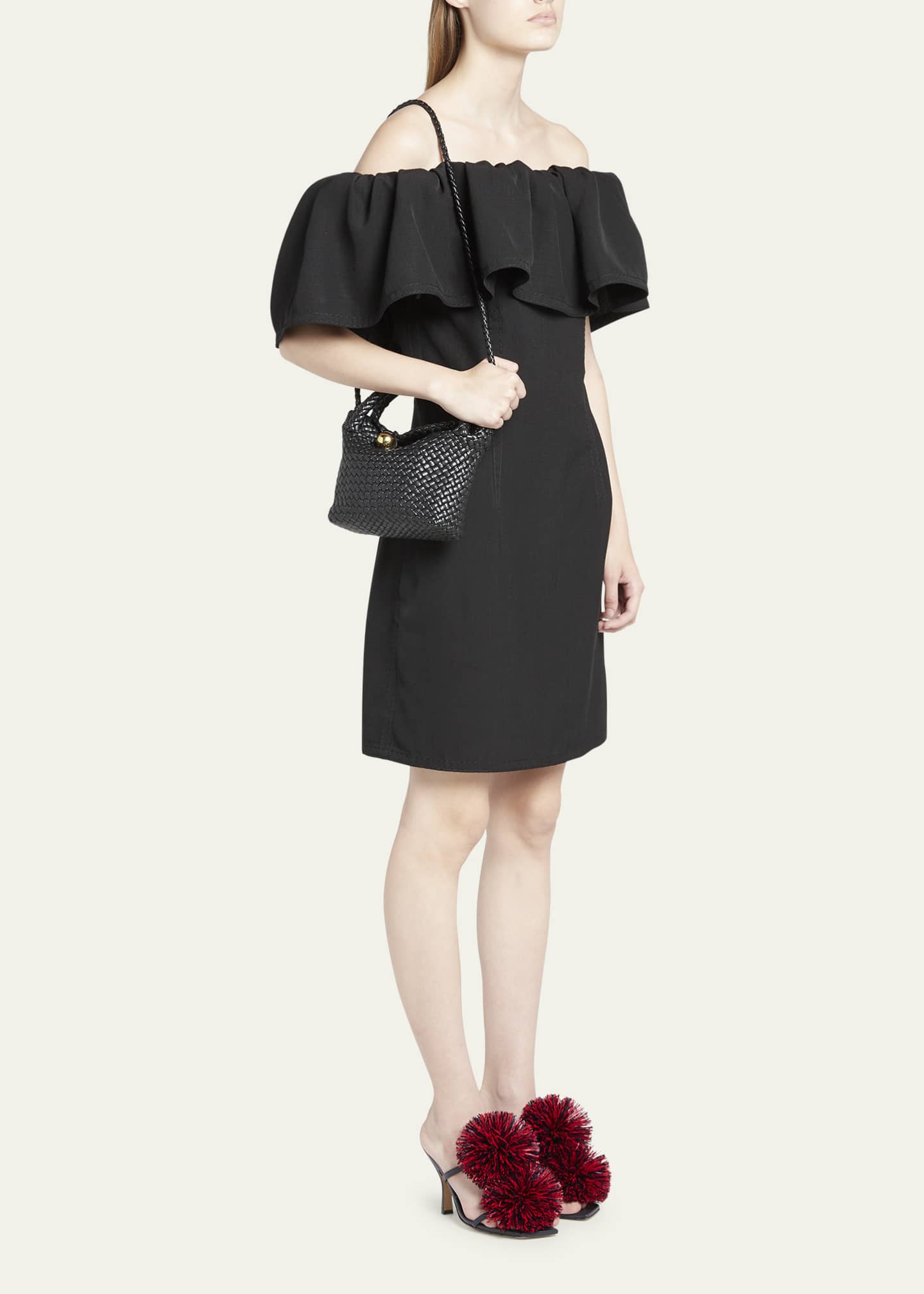 Bottega Veneta Tosca Mini Intreccio Top Handle Bag Black Brass