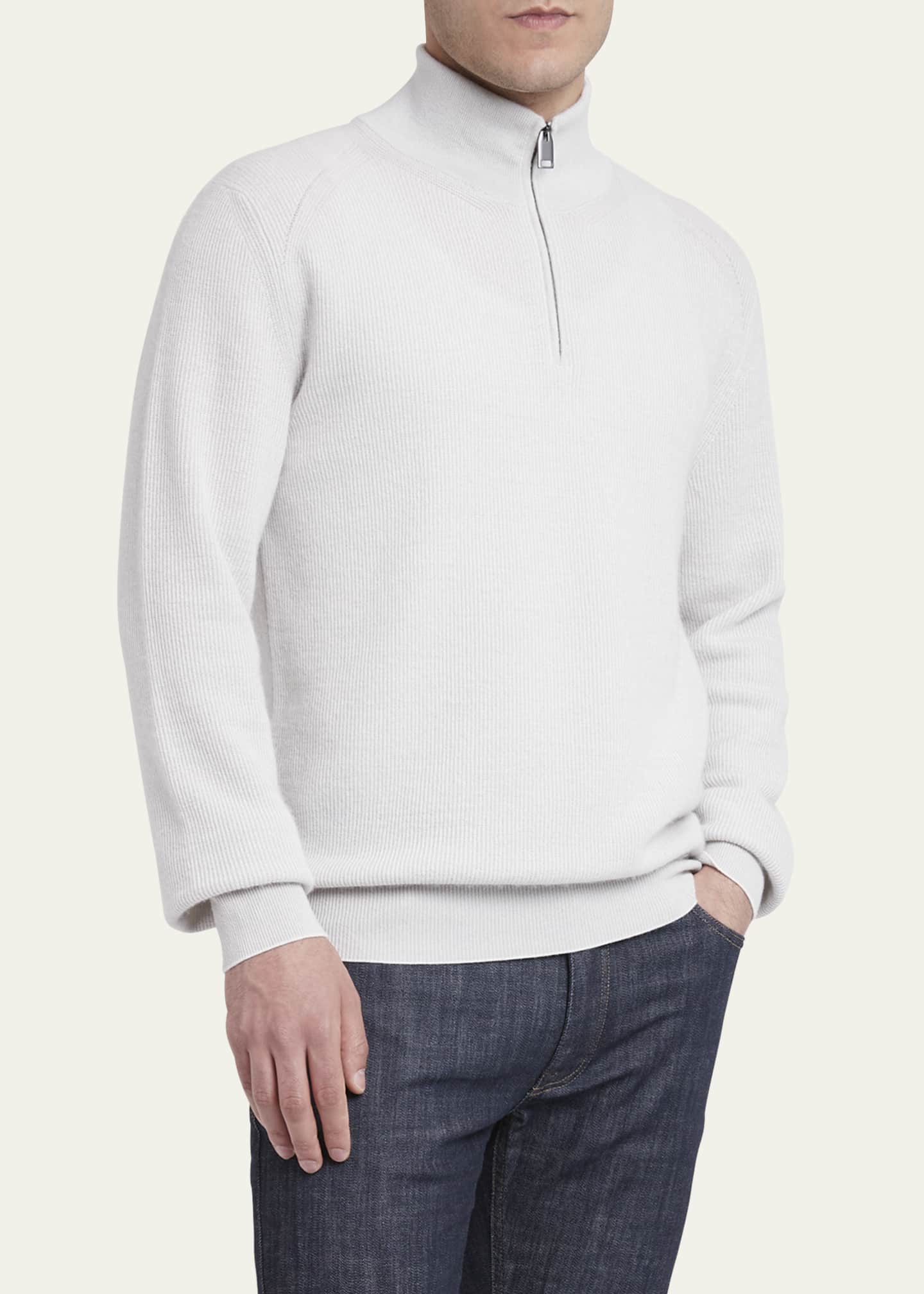 Brioni Men's Cashmere-Wool Quarter-Zip Sweater Image 4 of 5