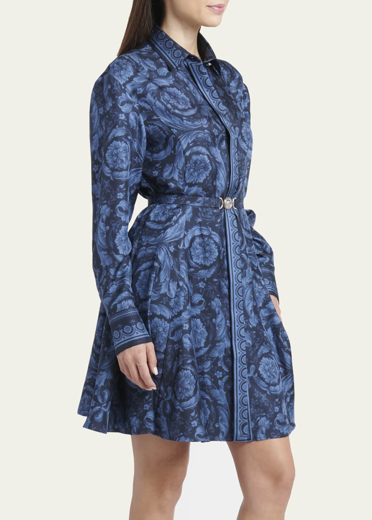 Versace Barocco print Belted Mini Dress Blue Women s 4 Cocktail Party Wedding Guest Dresses Mini Dresses